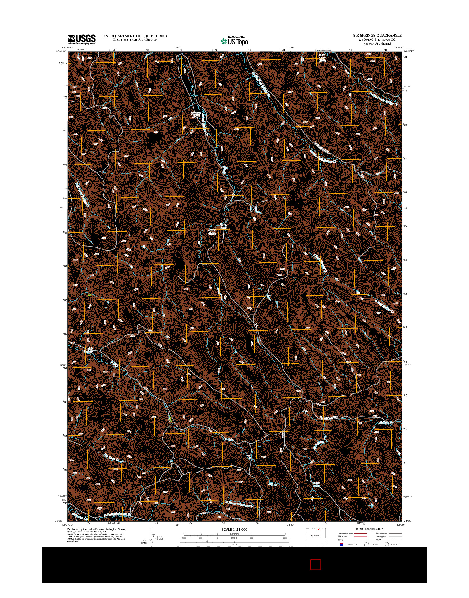 USGS US TOPO 7.5-MINUTE MAP FOR S R SPRINGS, WY 2012