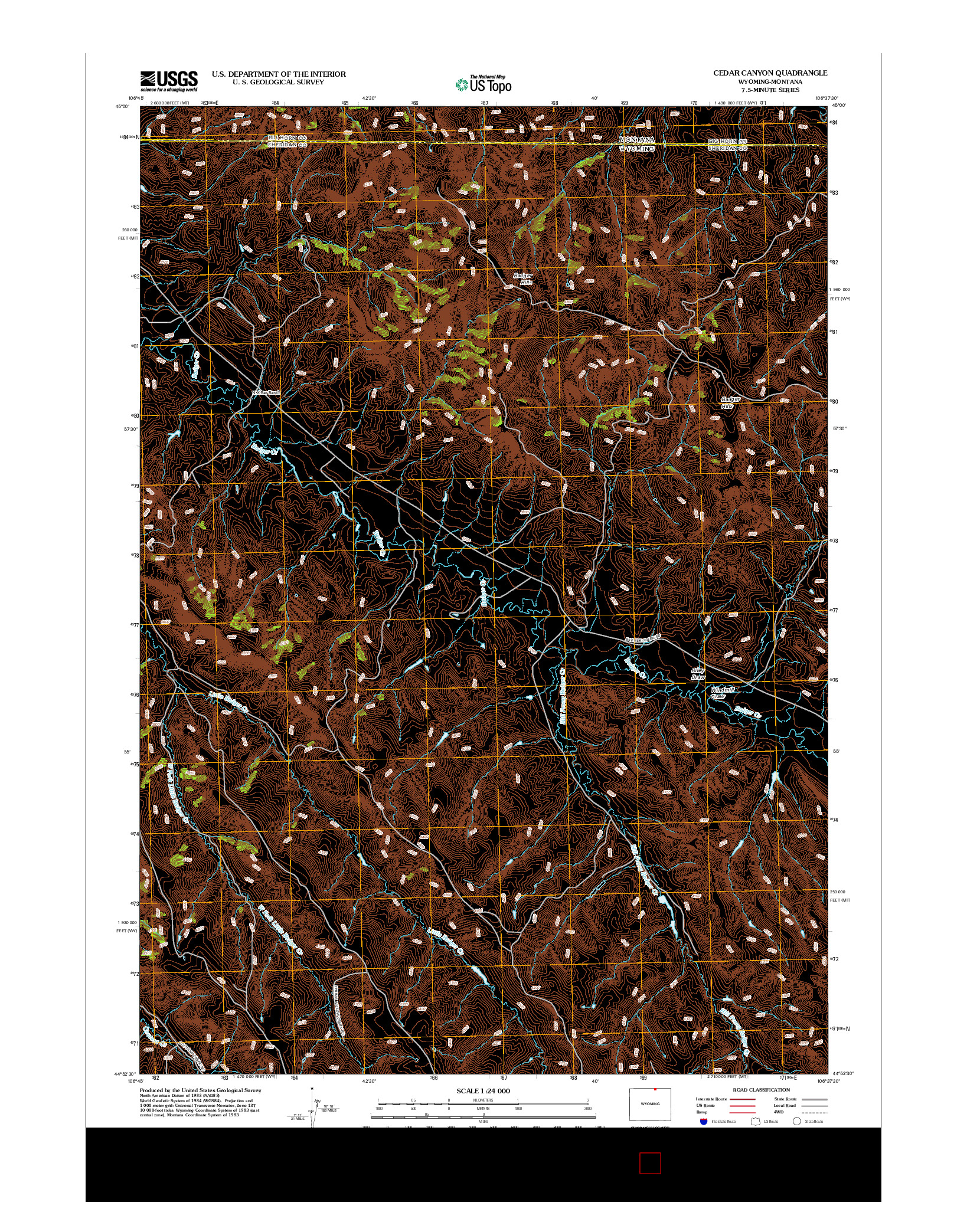 USGS US TOPO 7.5-MINUTE MAP FOR CEDAR CANYON, WY-MT 2012