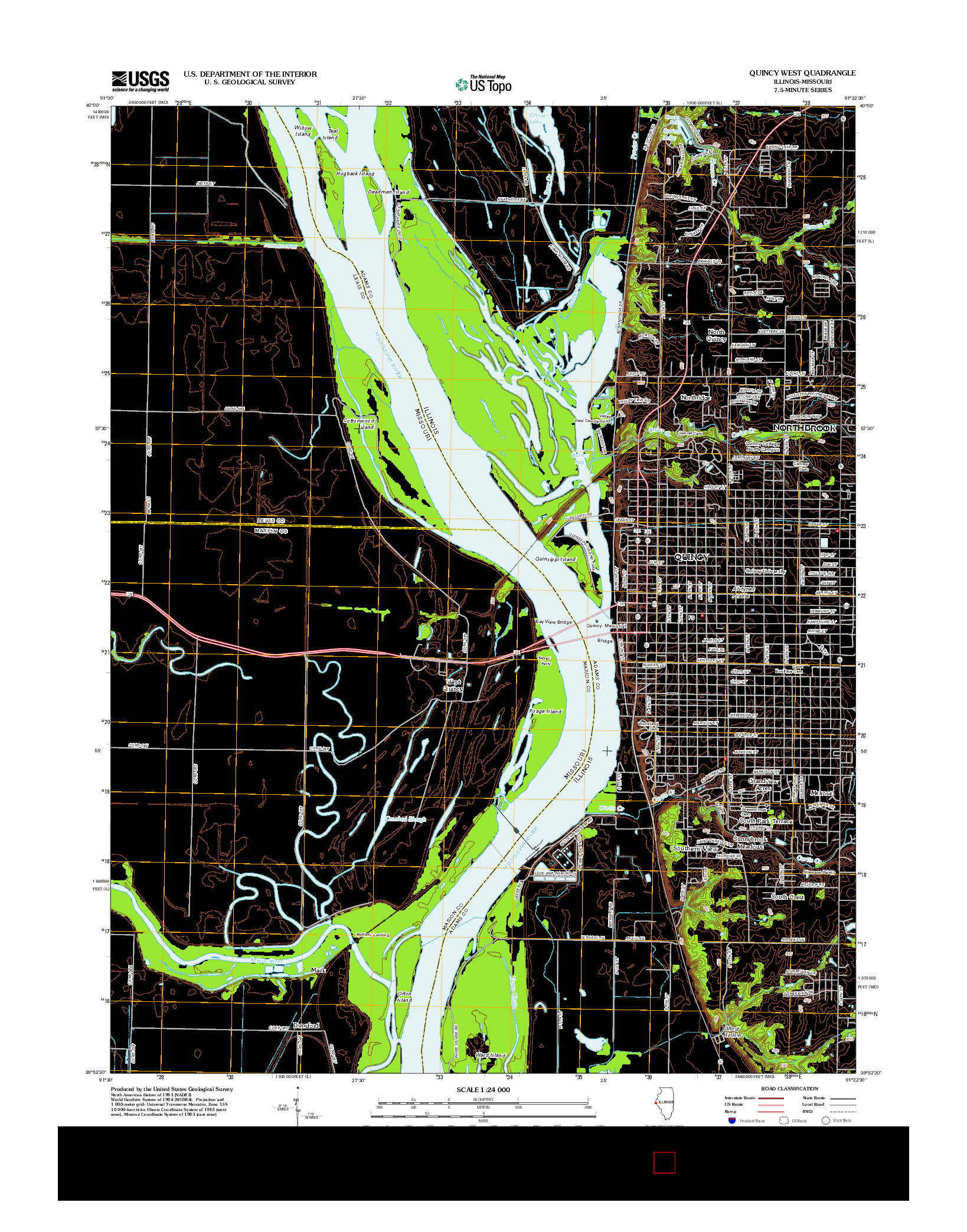 USGS US TOPO 7.5-MINUTE MAP FOR QUINCY WEST, IL-MO 2012