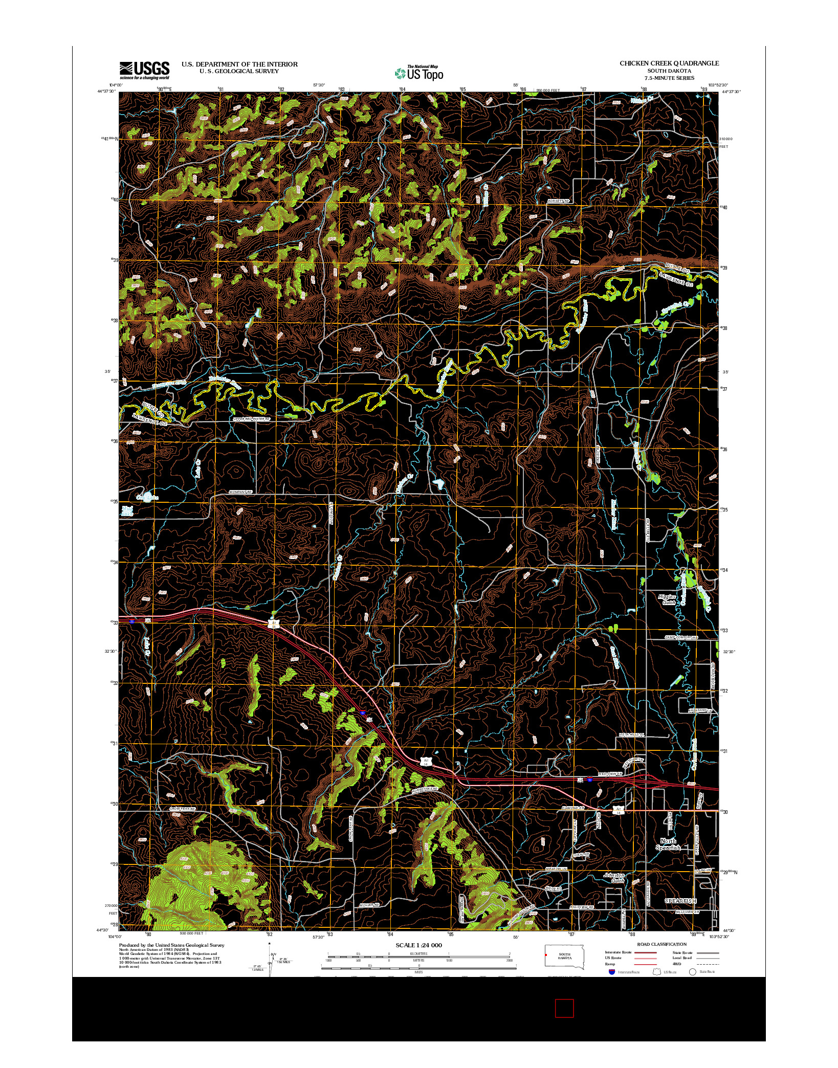 USGS US TOPO 7.5-MINUTE MAP FOR CHICKEN CREEK, SD 2012