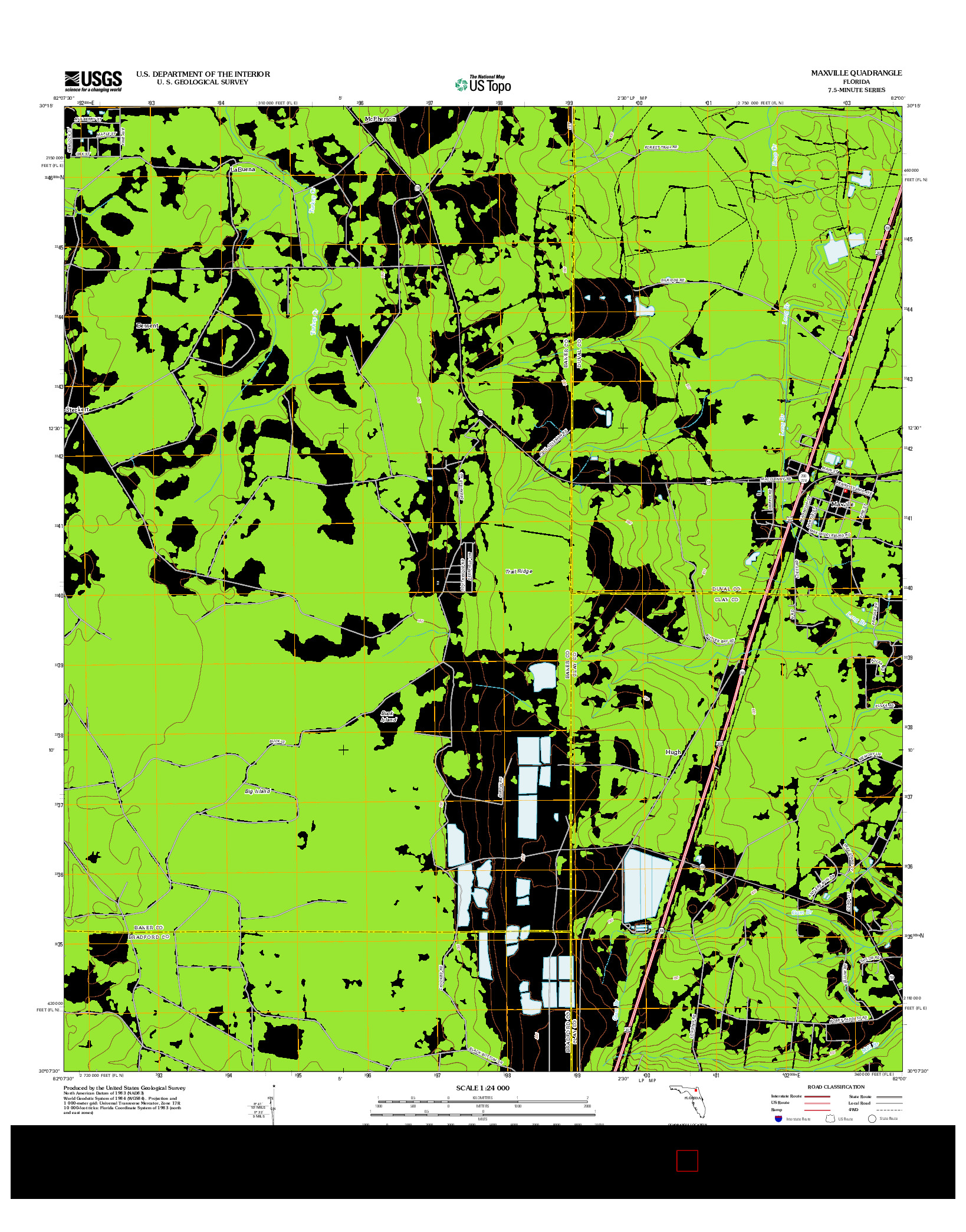 USGS US TOPO 7.5-MINUTE MAP FOR MAXVILLE, FL 2012