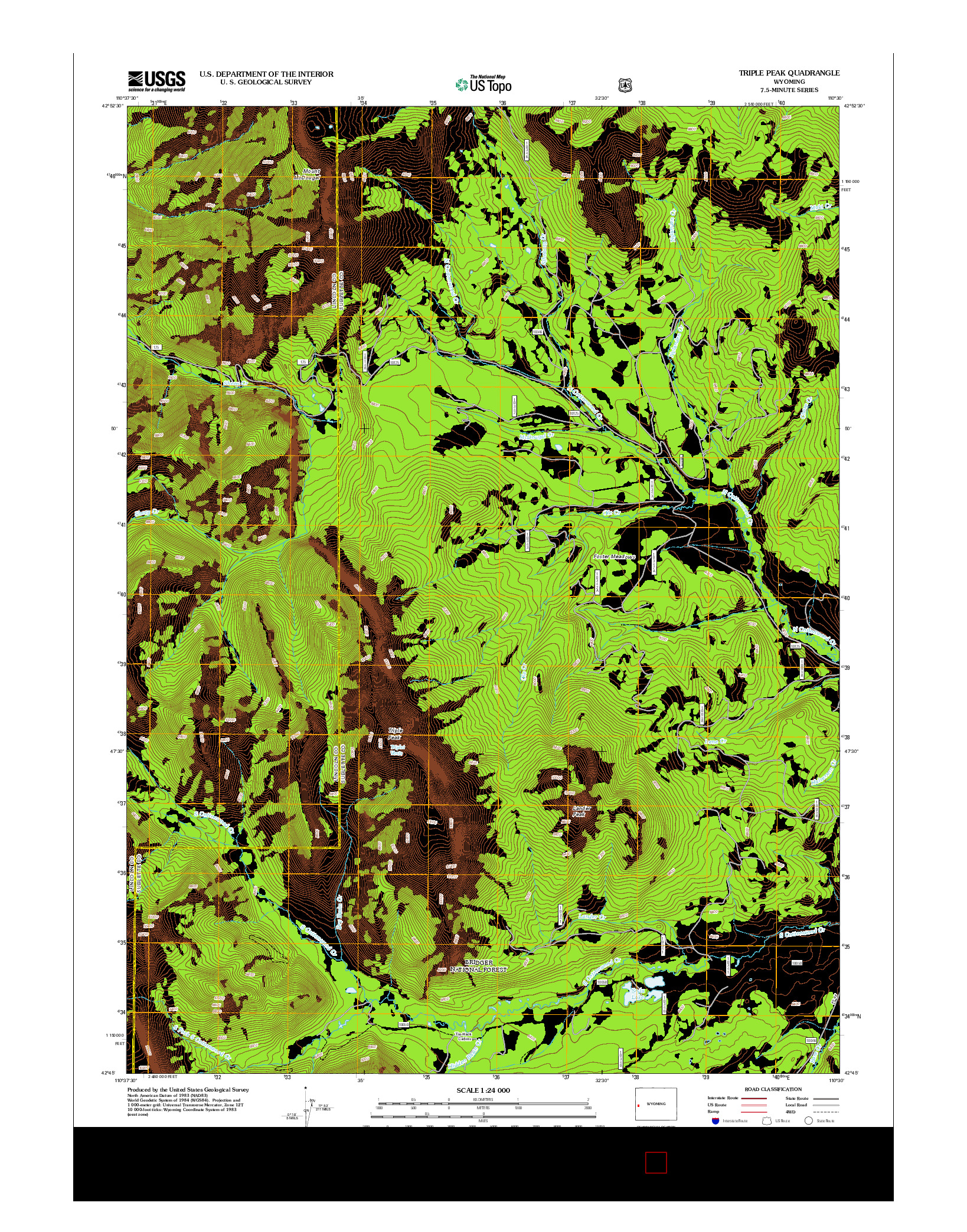 USGS US TOPO 7.5-MINUTE MAP FOR TRIPLE PEAK, WY 2012