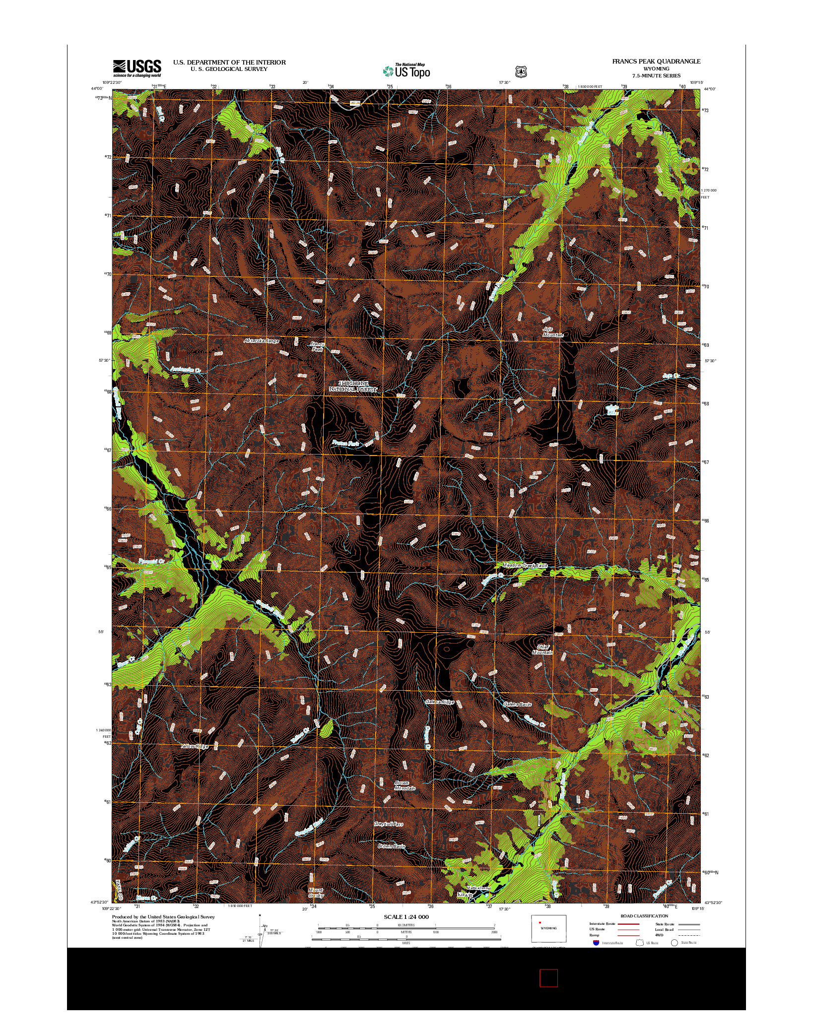 USGS US TOPO 7.5-MINUTE MAP FOR FRANCS PEAK, WY 2012