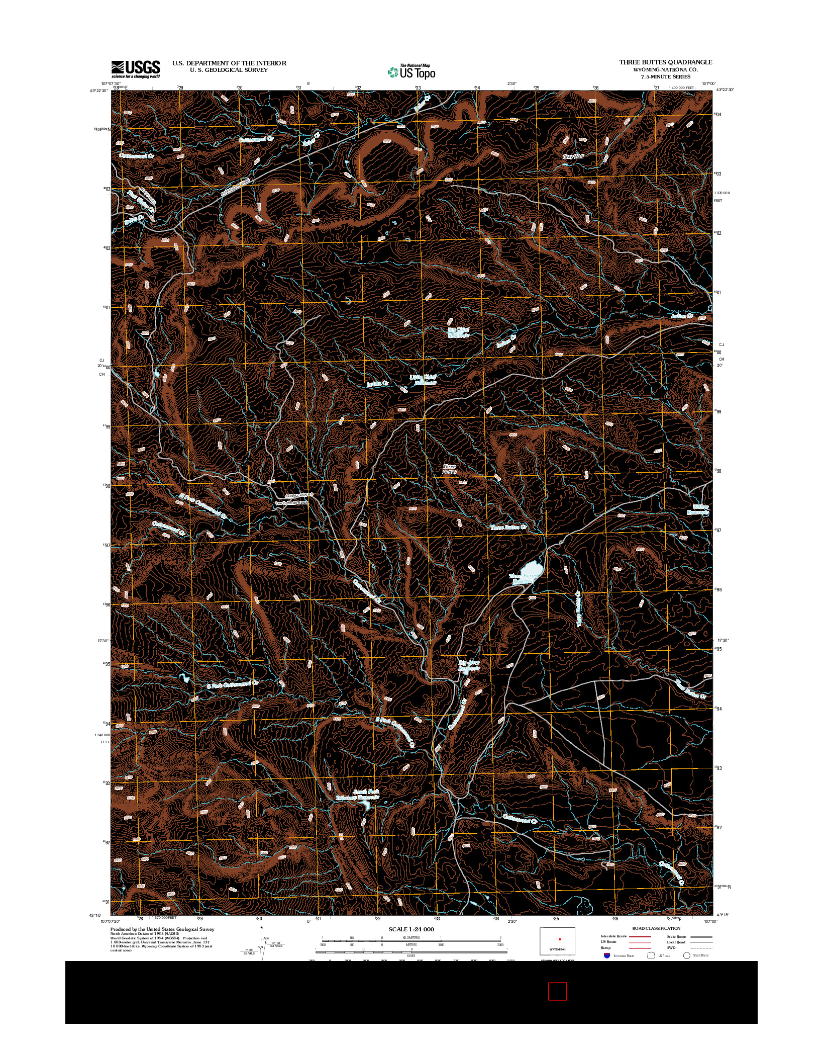 USGS US TOPO 7.5-MINUTE MAP FOR THREE BUTTES, WY 2012