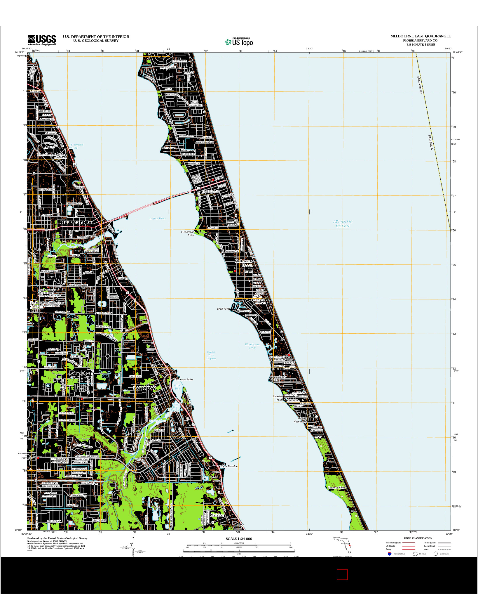 USGS US TOPO 7.5-MINUTE MAP FOR MELBOURNE EAST, FL 2012