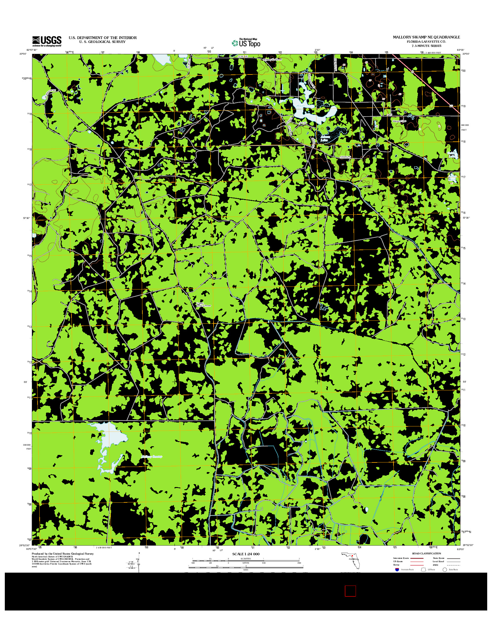 USGS US TOPO 7.5-MINUTE MAP FOR MALLORY SWAMP NE, FL 2012