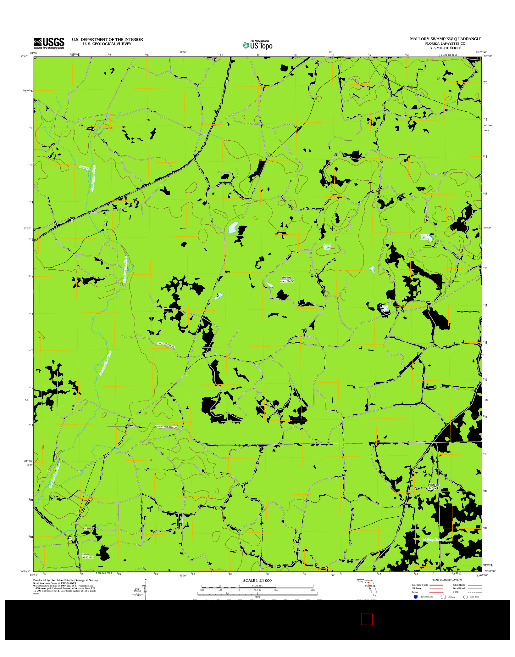 USGS US TOPO 7.5-MINUTE MAP FOR MALLORY SWAMP NW, FL 2012