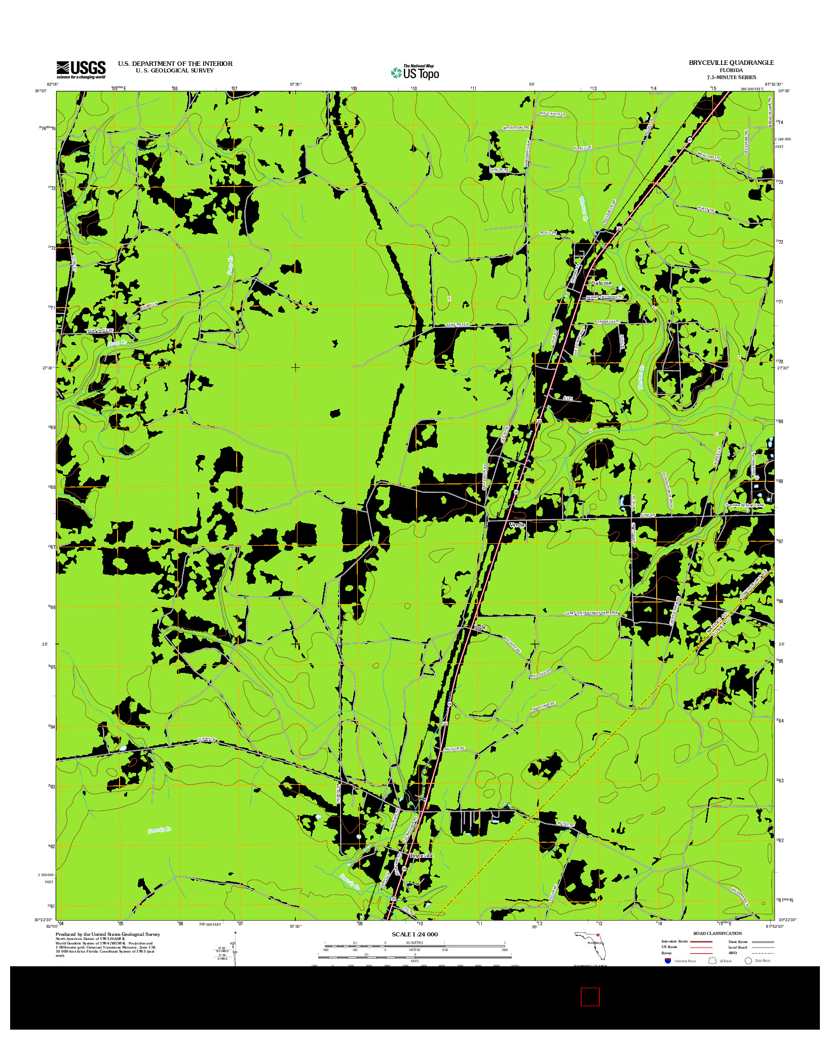 USGS US TOPO 7.5-MINUTE MAP FOR BRYCEVILLE, FL 2012