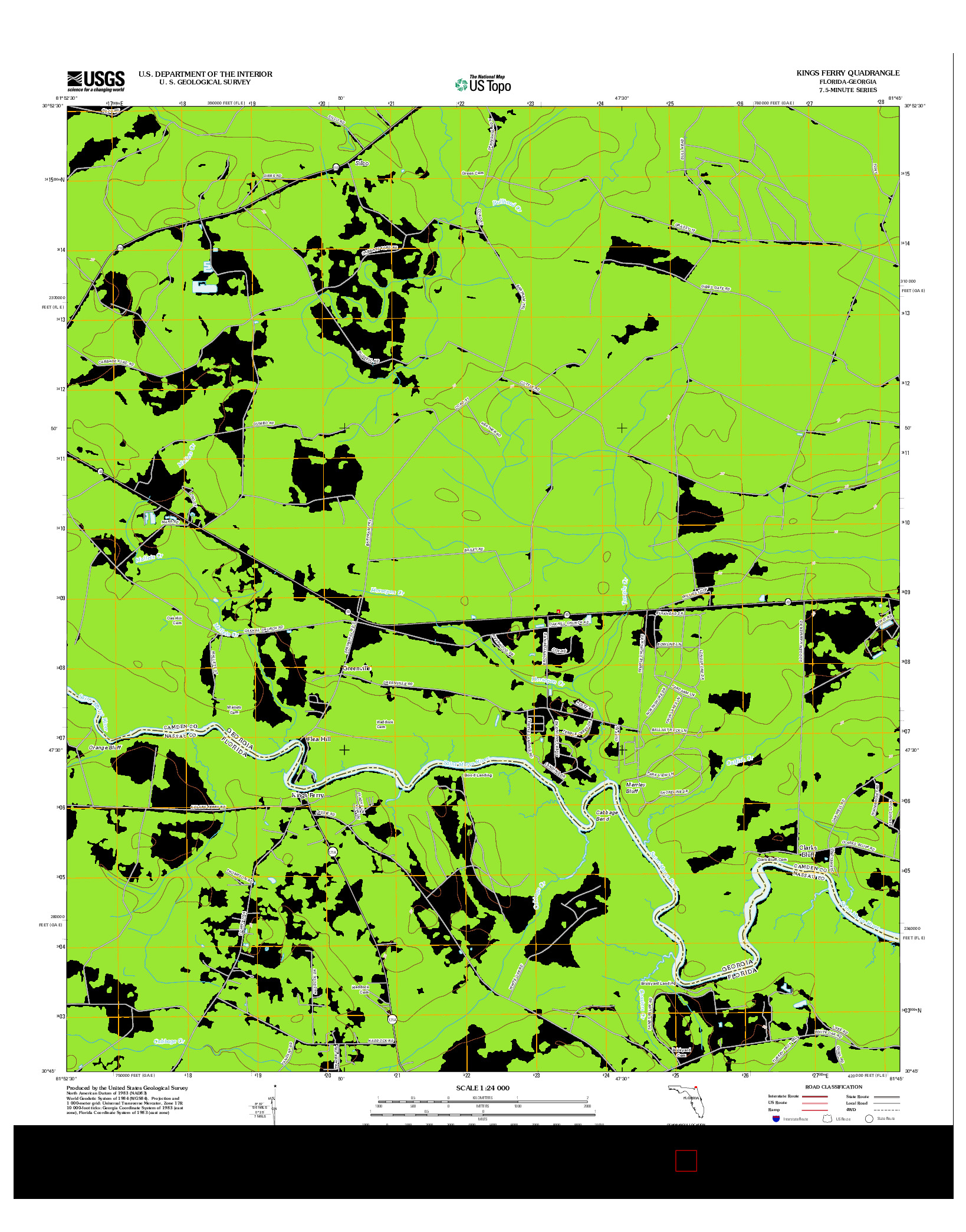 USGS US TOPO 7.5-MINUTE MAP FOR KINGS FERRY, FL-GA 2012