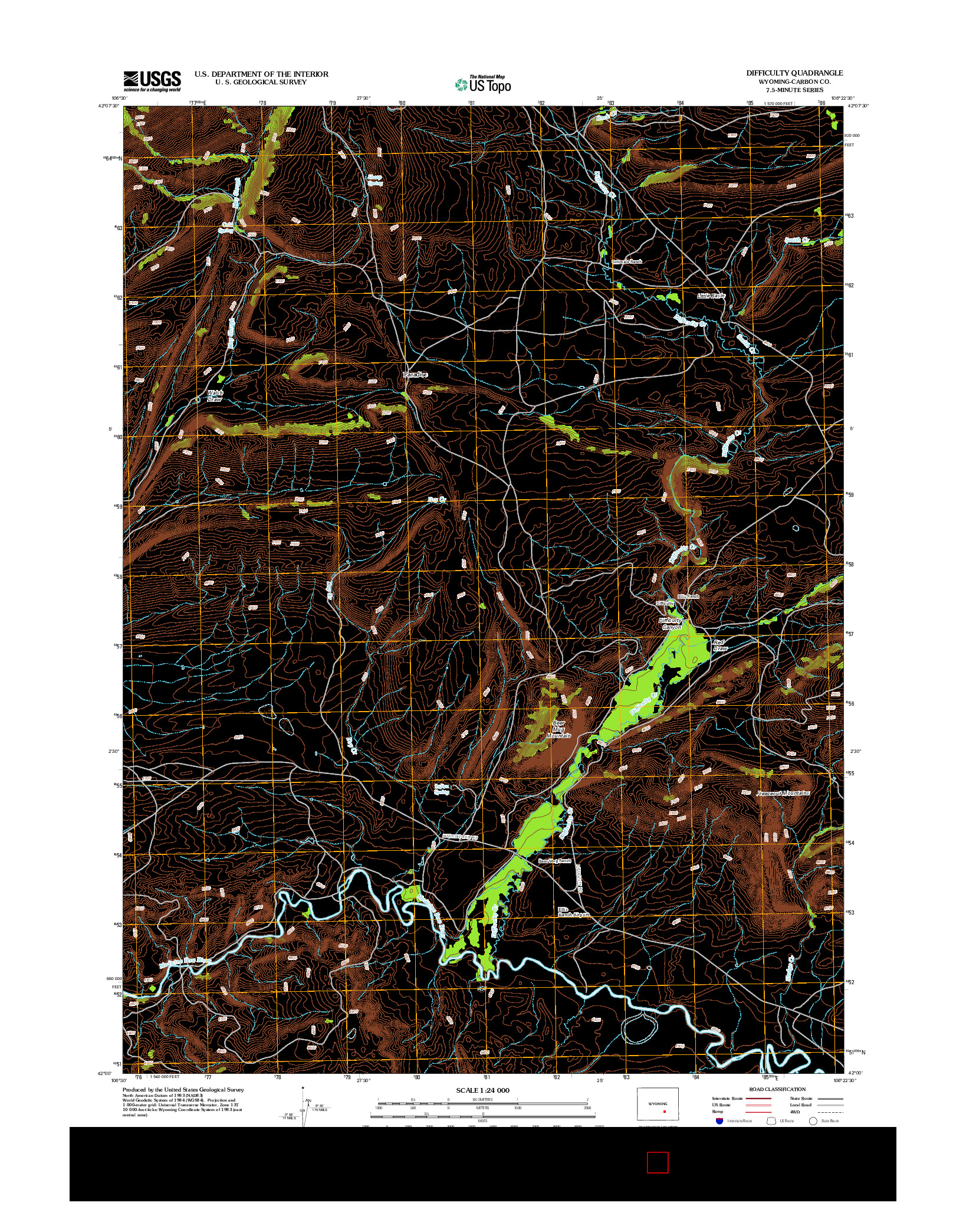USGS US TOPO 7.5-MINUTE MAP FOR DIFFICULTY, WY 2012