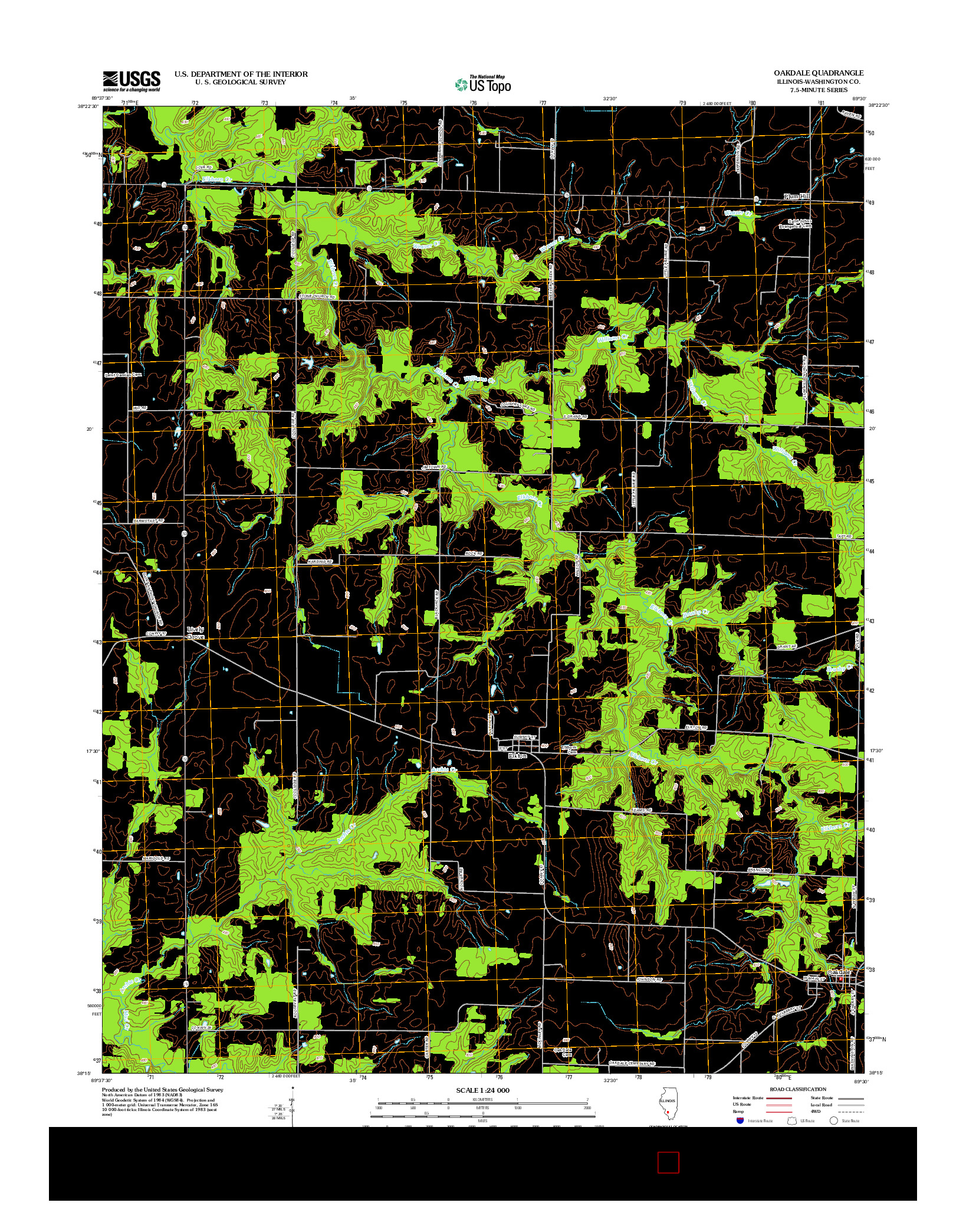 USGS US TOPO 7.5-MINUTE MAP FOR OAKDALE, IL 2012