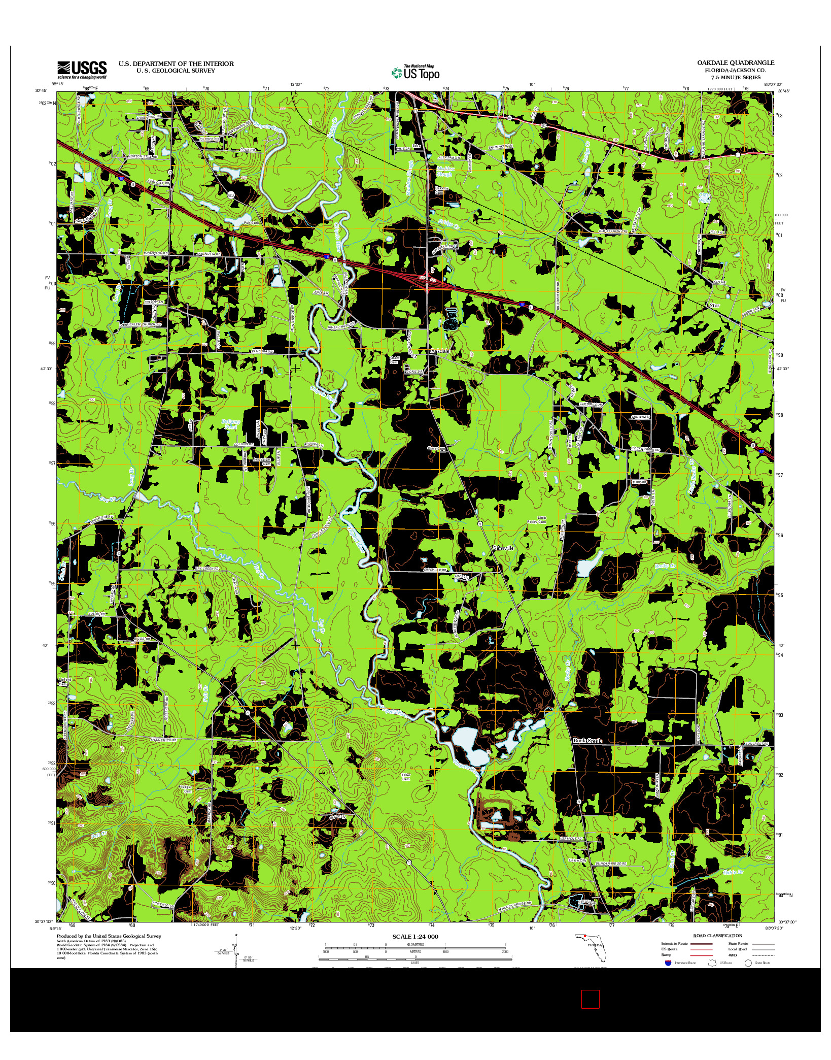 USGS US TOPO 7.5-MINUTE MAP FOR OAKDALE, FL 2012