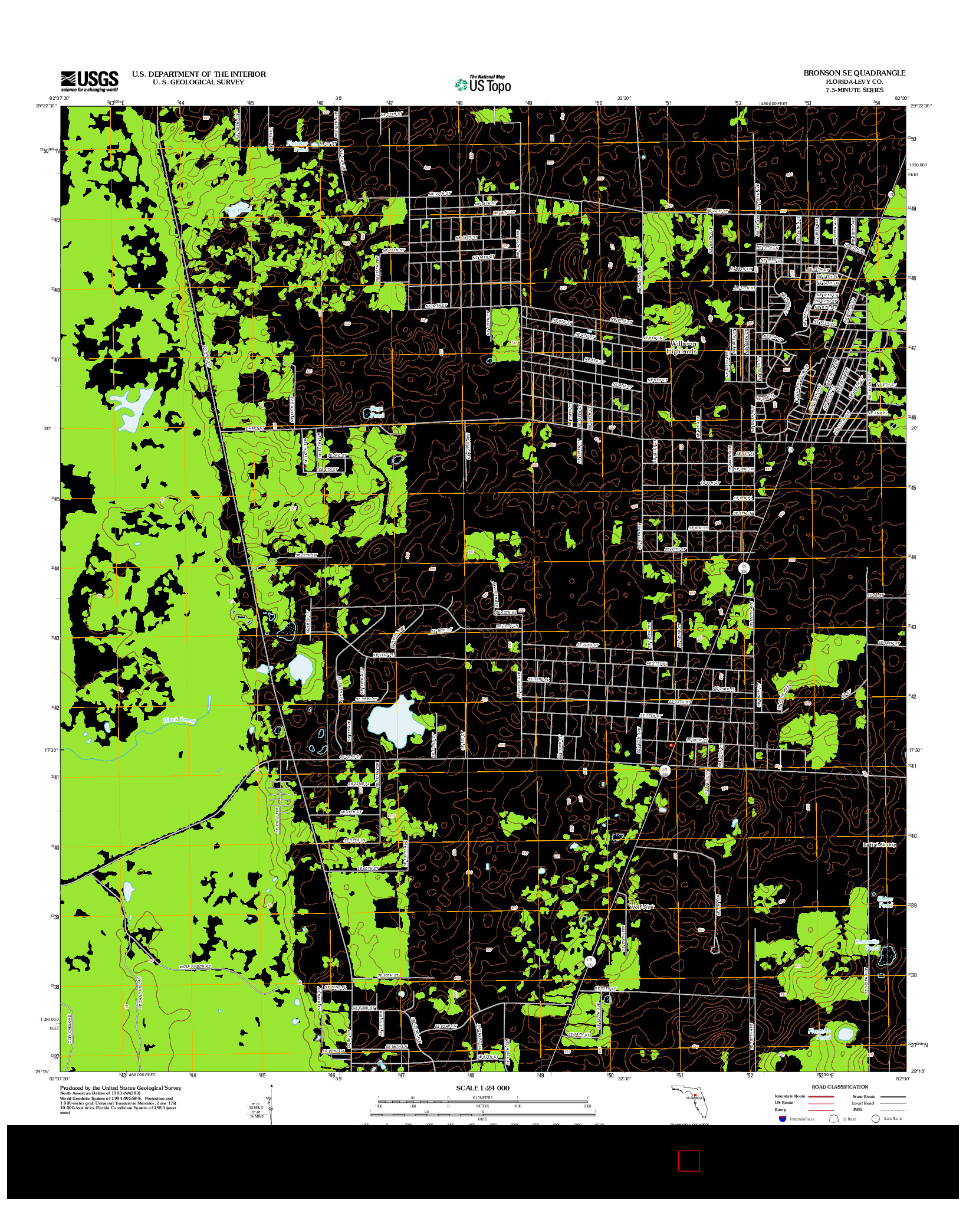 USGS US TOPO 7.5-MINUTE MAP FOR BRONSON SE, FL 2012