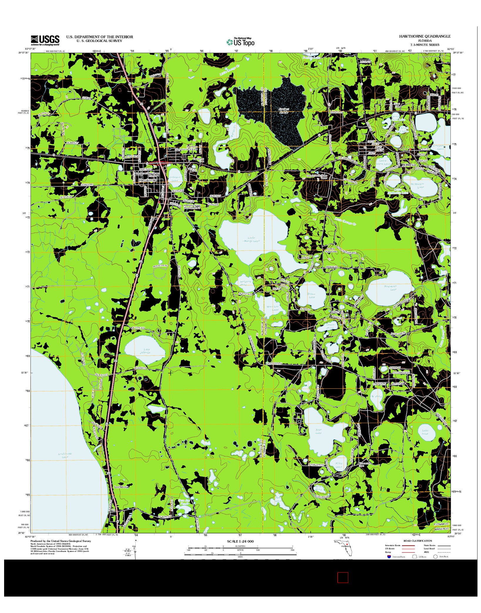 USGS US TOPO 7.5-MINUTE MAP FOR HAWTHORNE, FL 2012