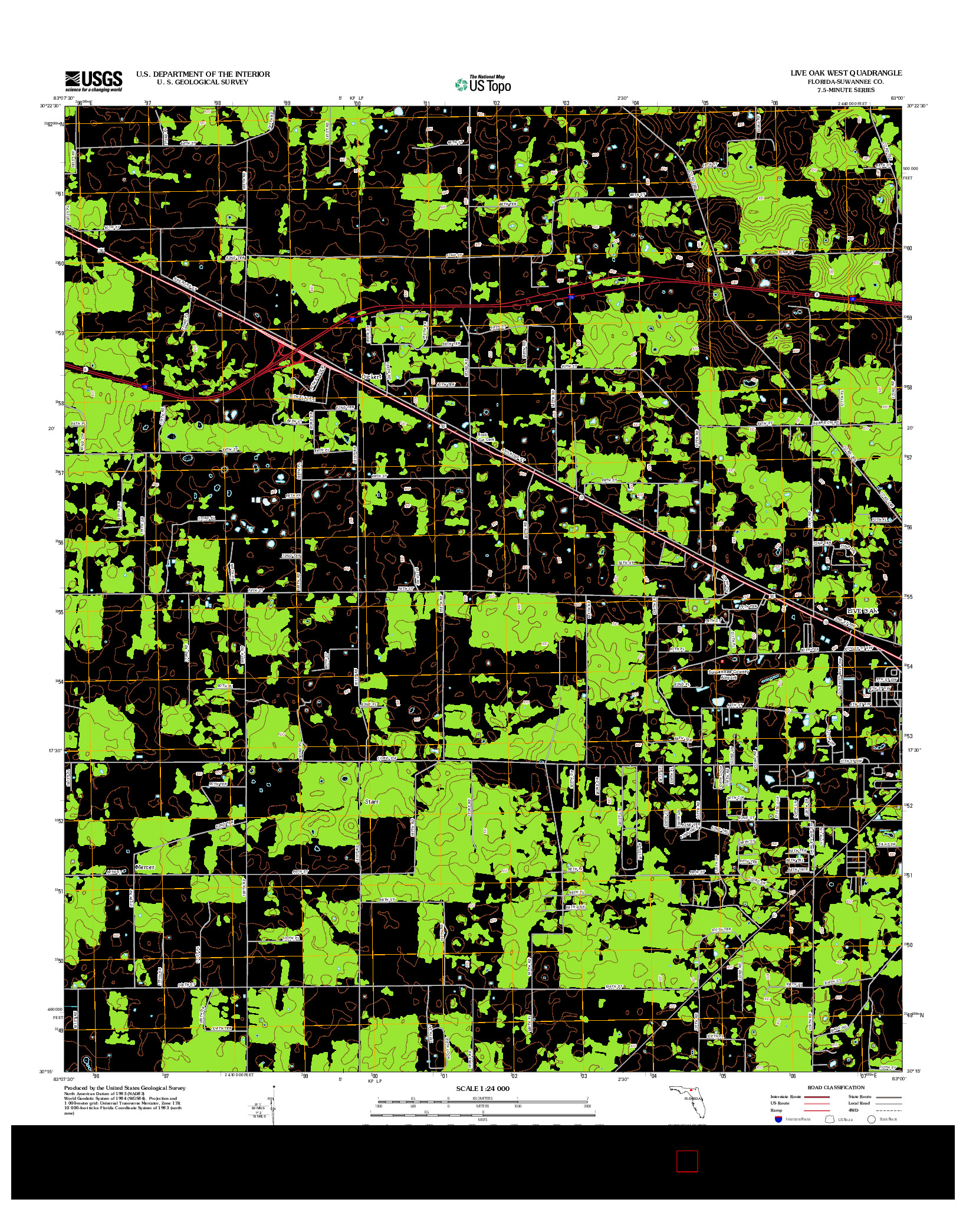 USGS US TOPO 7.5-MINUTE MAP FOR LIVE OAK WEST, FL 2012