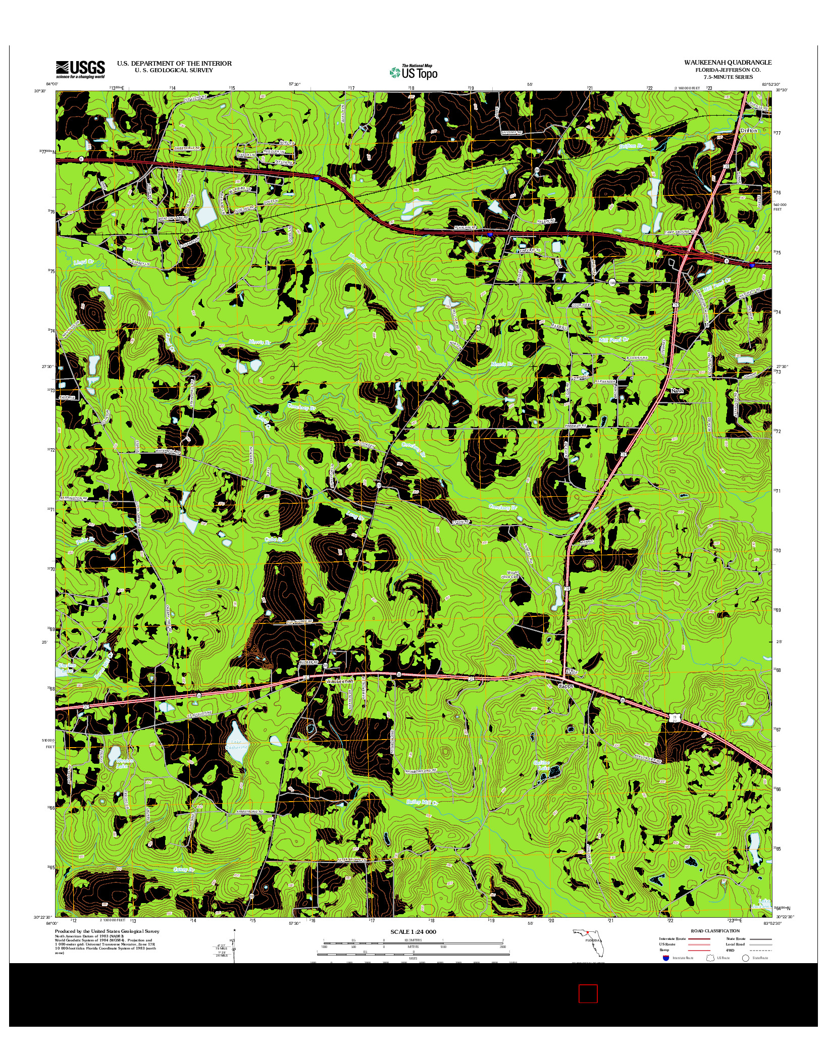 USGS US TOPO 7.5-MINUTE MAP FOR WAUKEENAH, FL 2012