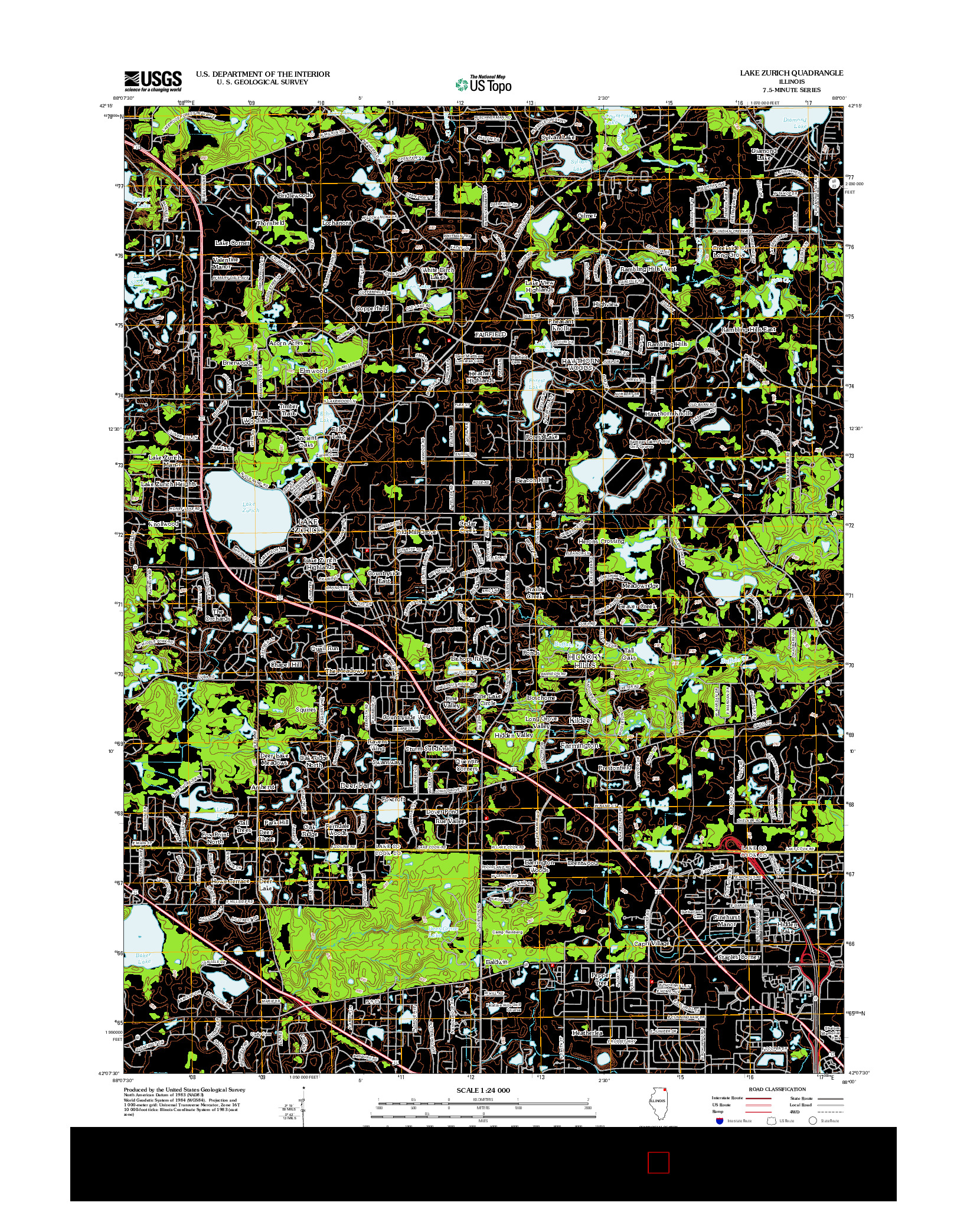 USGS US TOPO 7.5-MINUTE MAP FOR LAKE ZURICH, IL 2012