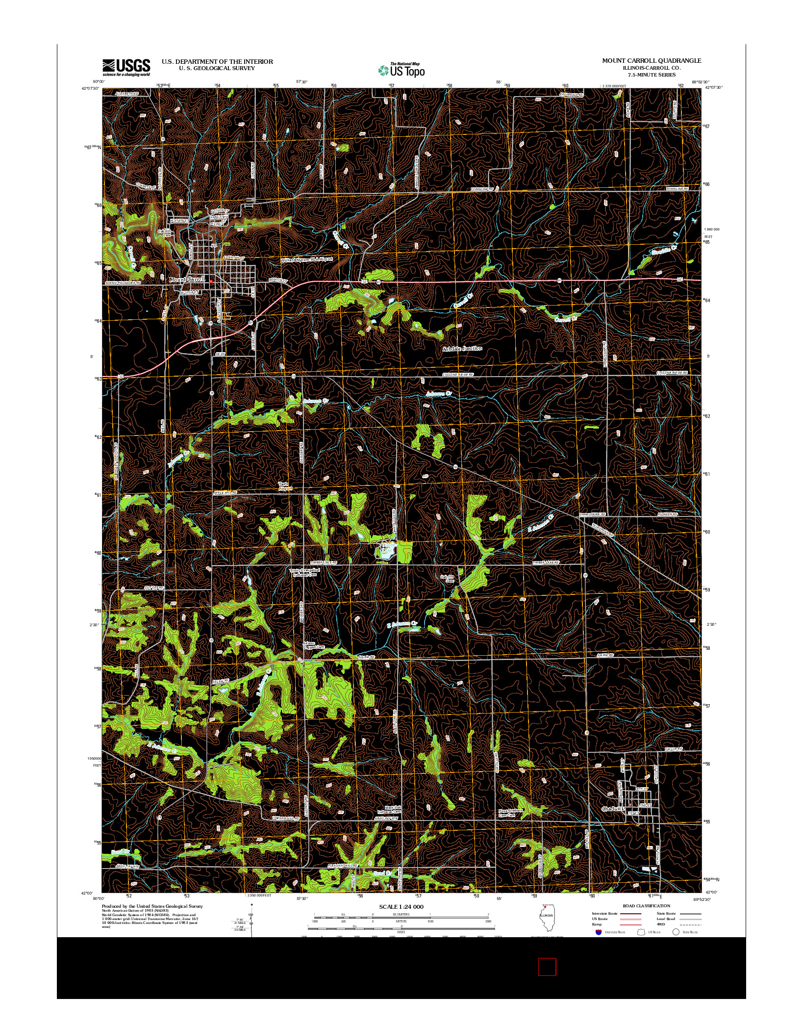 USGS US TOPO 7.5-MINUTE MAP FOR MOUNT CARROLL, IL 2012