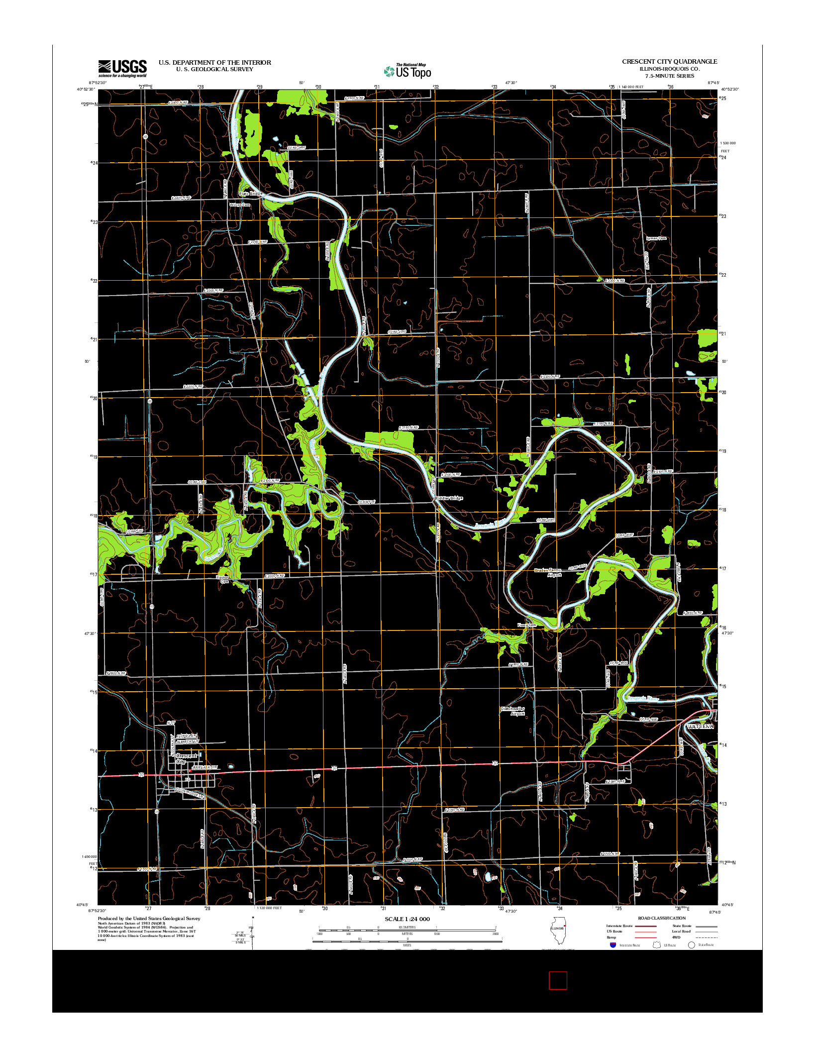 USGS US TOPO 7.5-MINUTE MAP FOR CRESCENT CITY, IL 2012