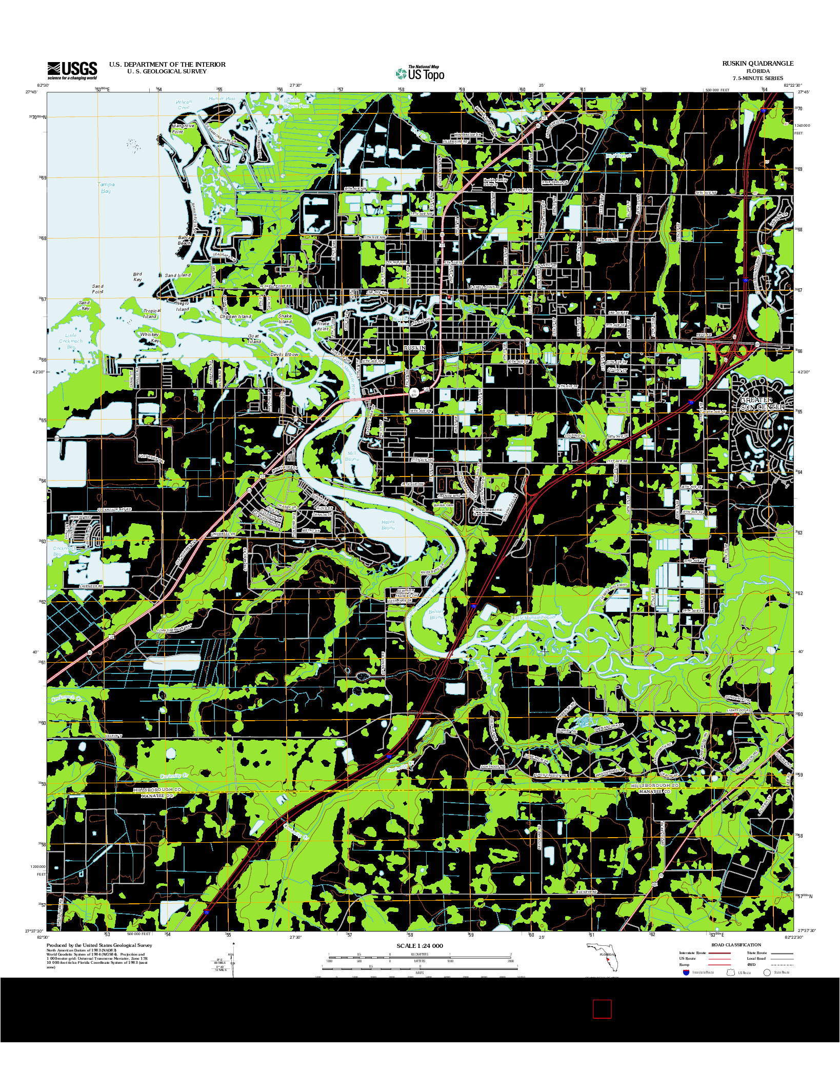 USGS US TOPO 7.5-MINUTE MAP FOR RUSKIN, FL 2012