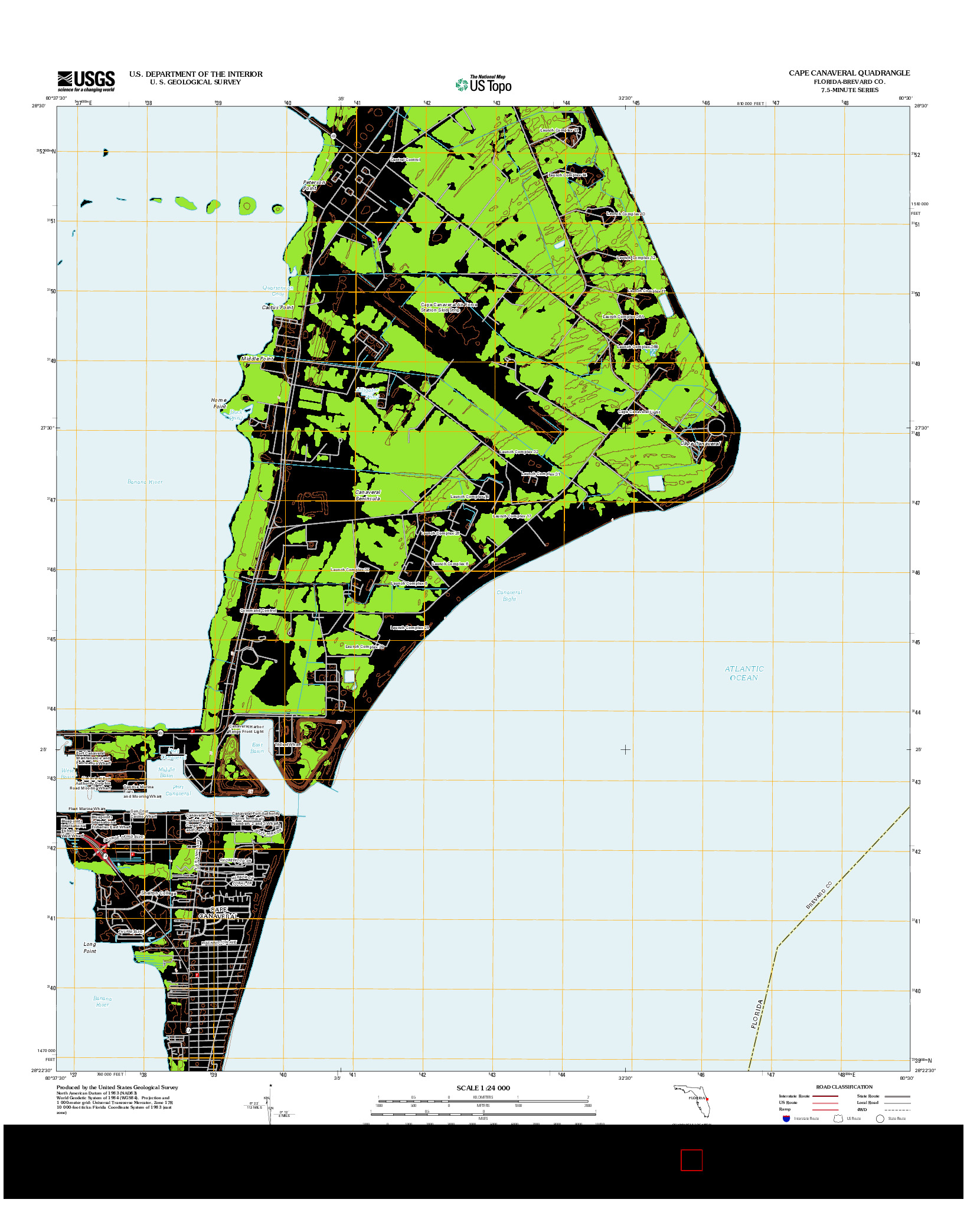 USGS US TOPO 7.5-MINUTE MAP FOR CAPE CANAVERAL, FL 2012