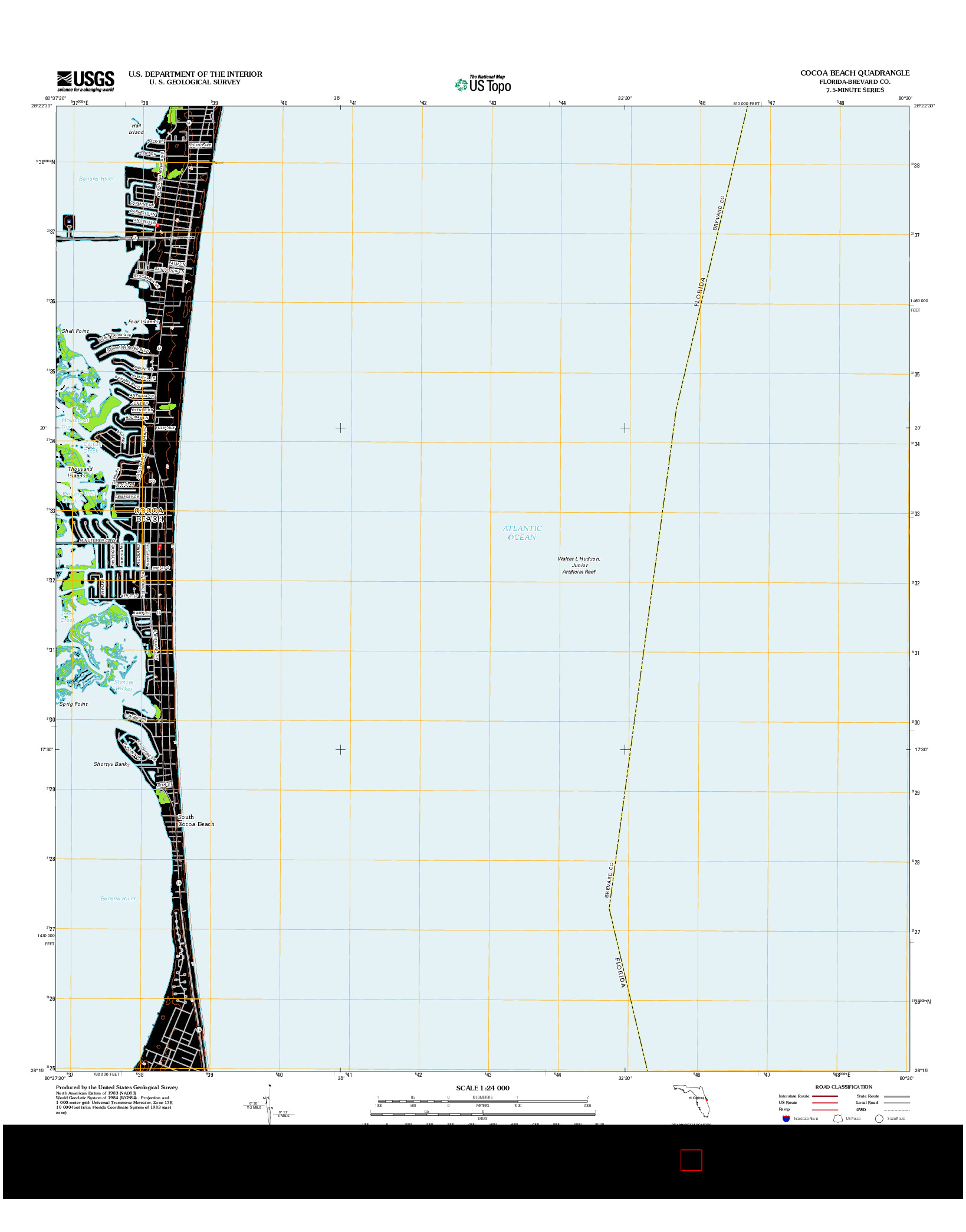 USGS US TOPO 7.5-MINUTE MAP FOR COCOA BEACH, FL 2012