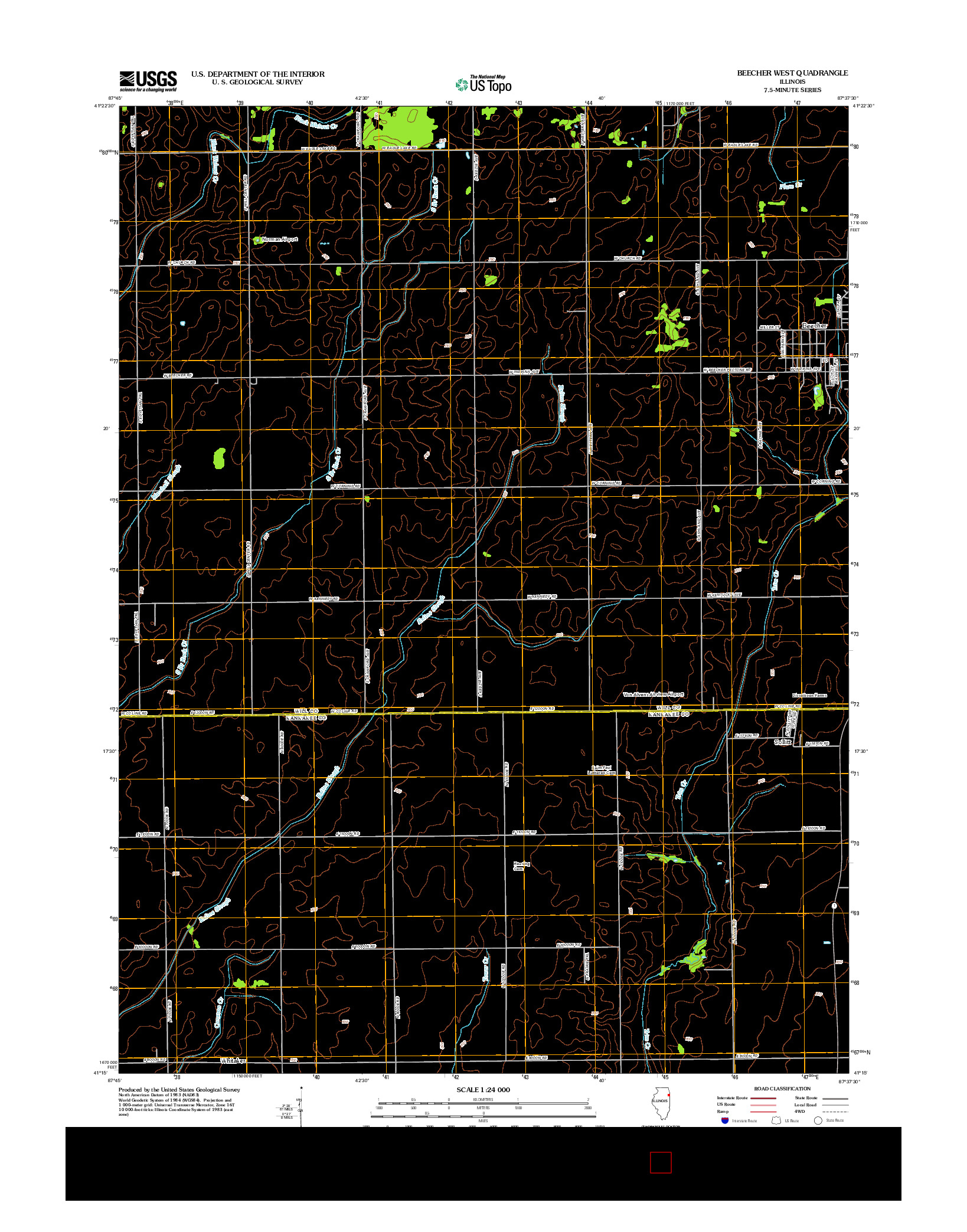 USGS US TOPO 7.5-MINUTE MAP FOR BEECHER WEST, IL 2012