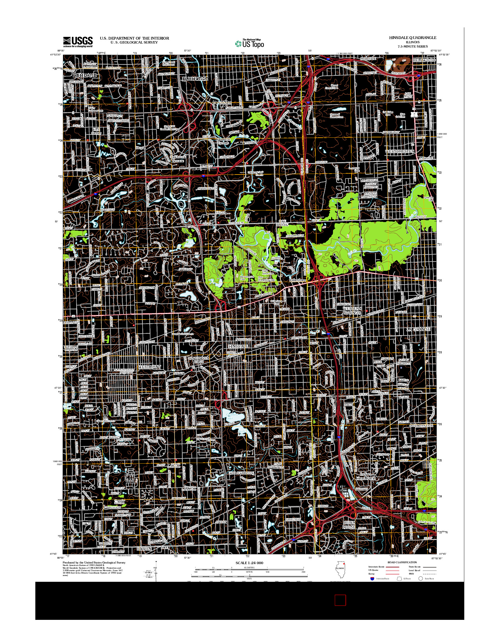 USGS US TOPO 7.5-MINUTE MAP FOR HINSDALE, IL 2012