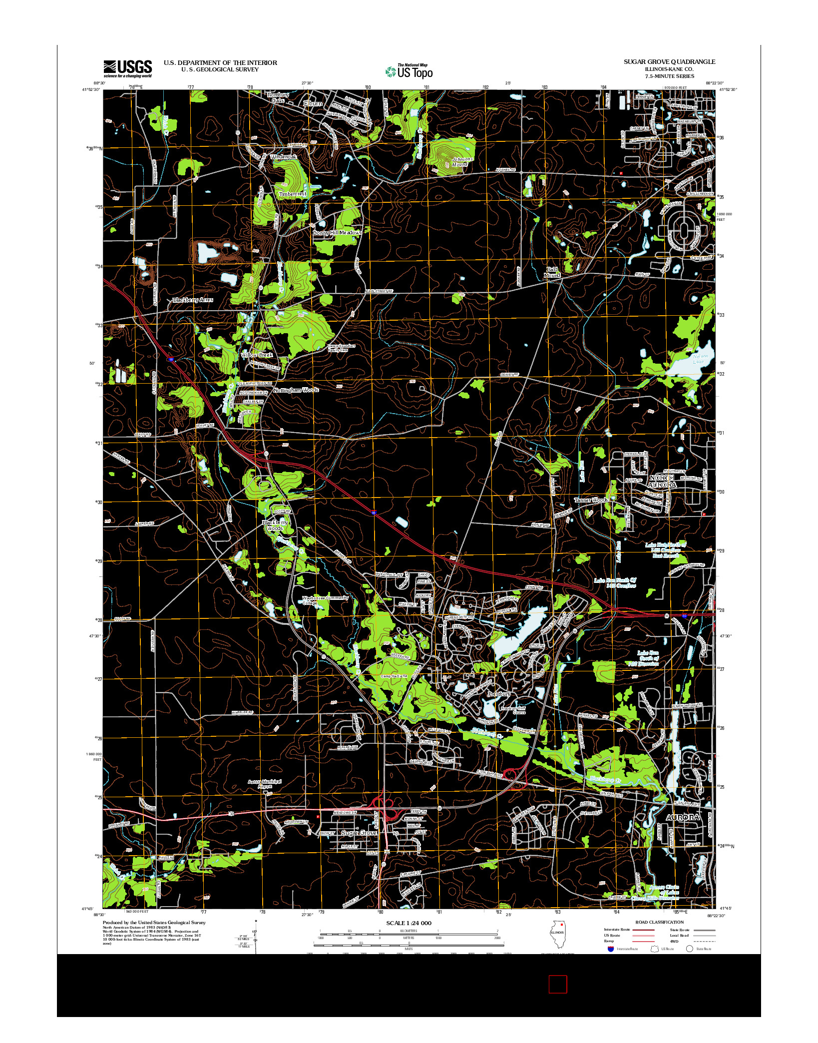 USGS US TOPO 7.5-MINUTE MAP FOR SUGAR GROVE, IL 2012
