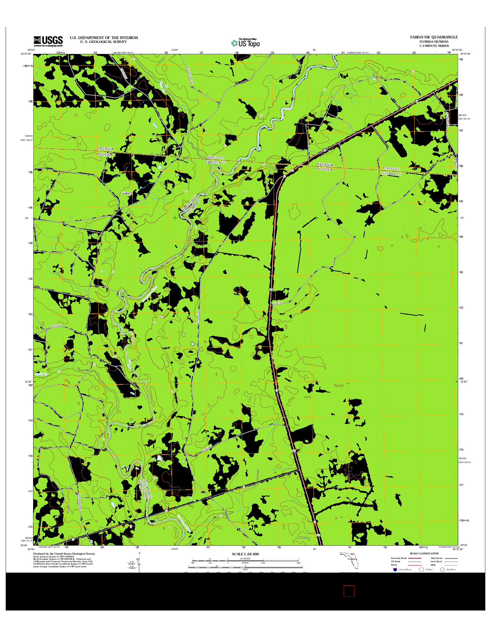 USGS US TOPO 7.5-MINUTE MAP FOR FARGO SW, FL-GA 2012