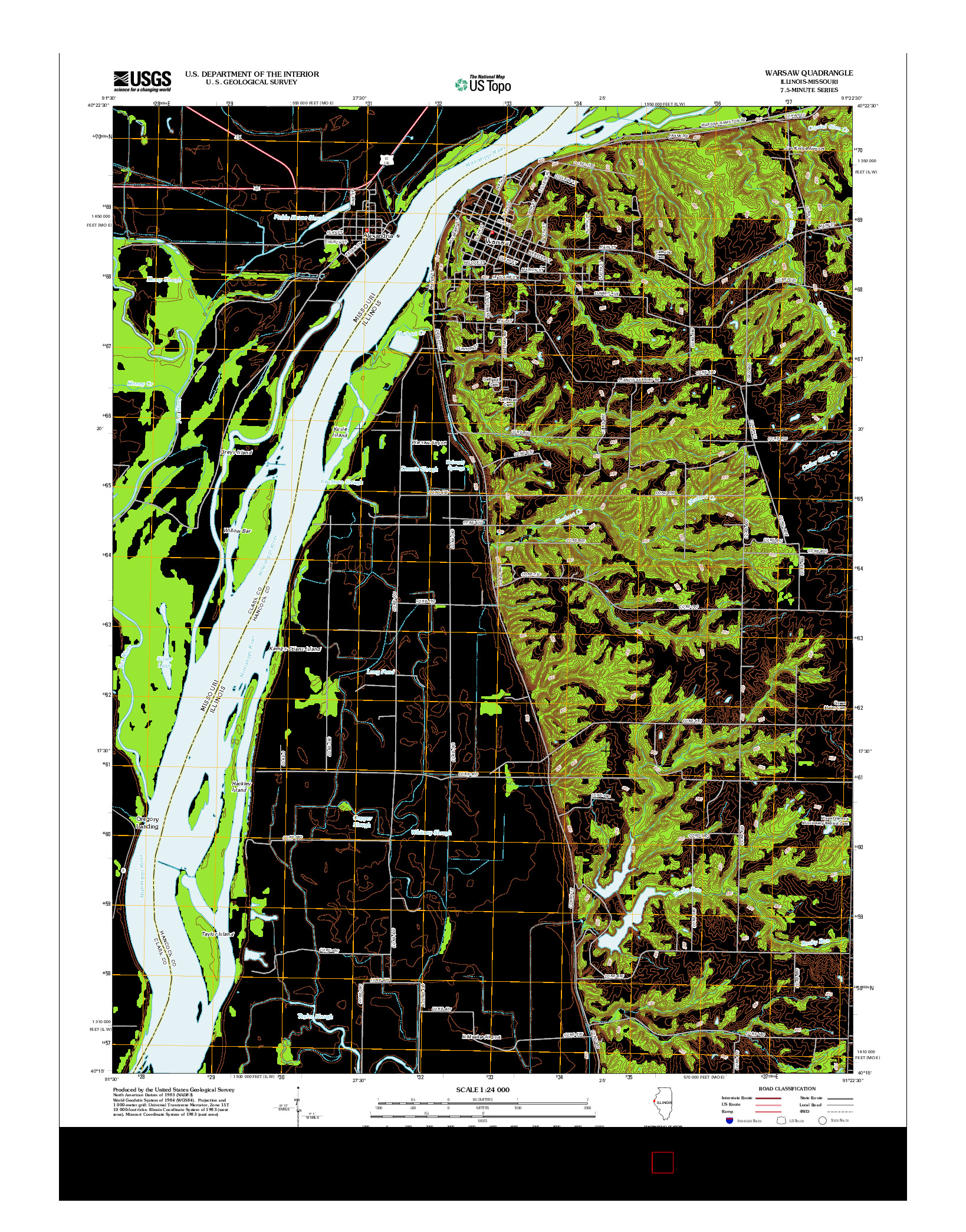 USGS US TOPO 7.5-MINUTE MAP FOR WARSAW, IL-MO 2012