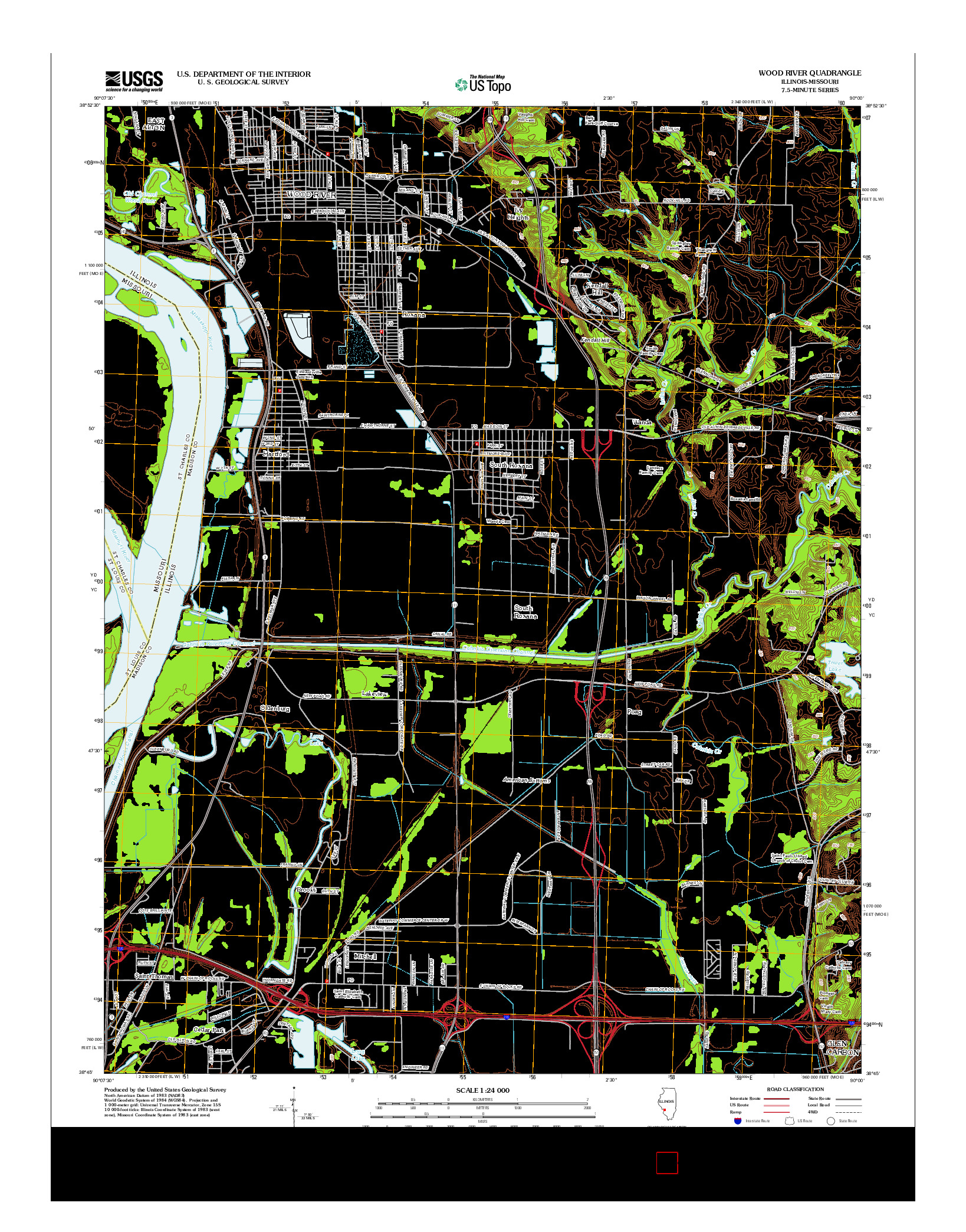USGS US TOPO 7.5-MINUTE MAP FOR WOOD RIVER, IL-MO 2012