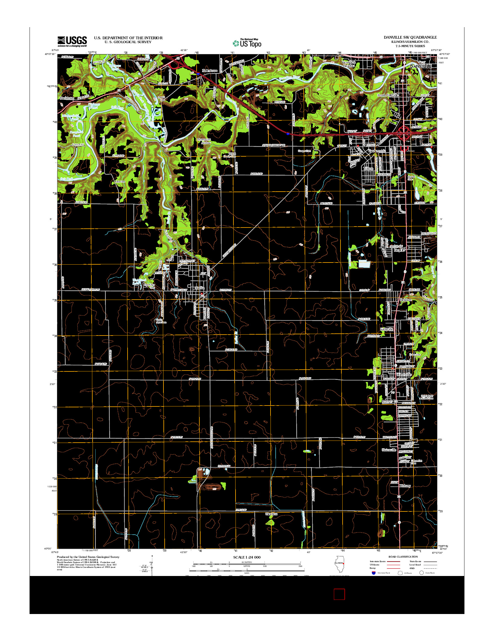 USGS US TOPO 7.5-MINUTE MAP FOR DANVILLE SW, IL 2012