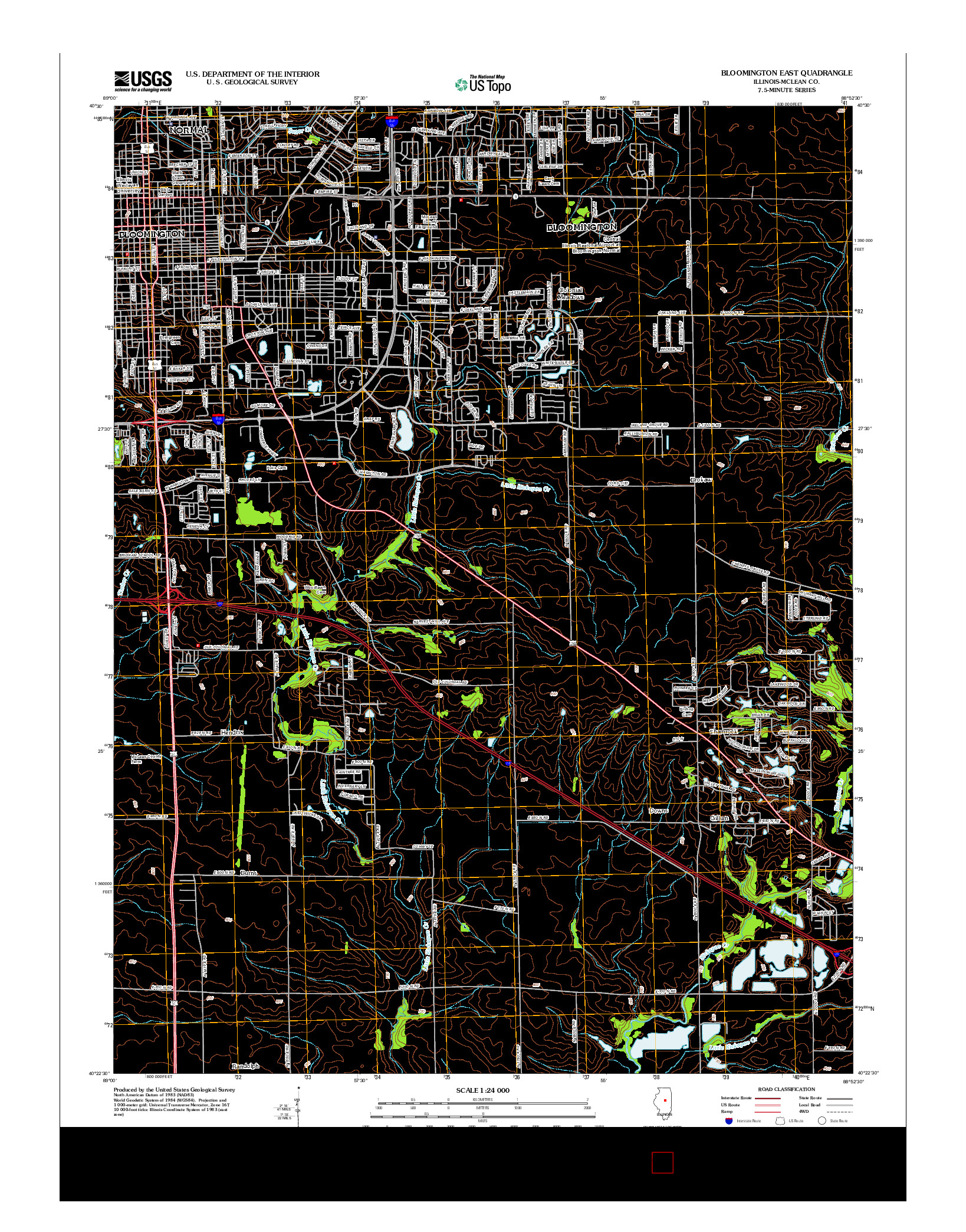 USGS US TOPO 7.5-MINUTE MAP FOR BLOOMINGTON EAST, IL 2012