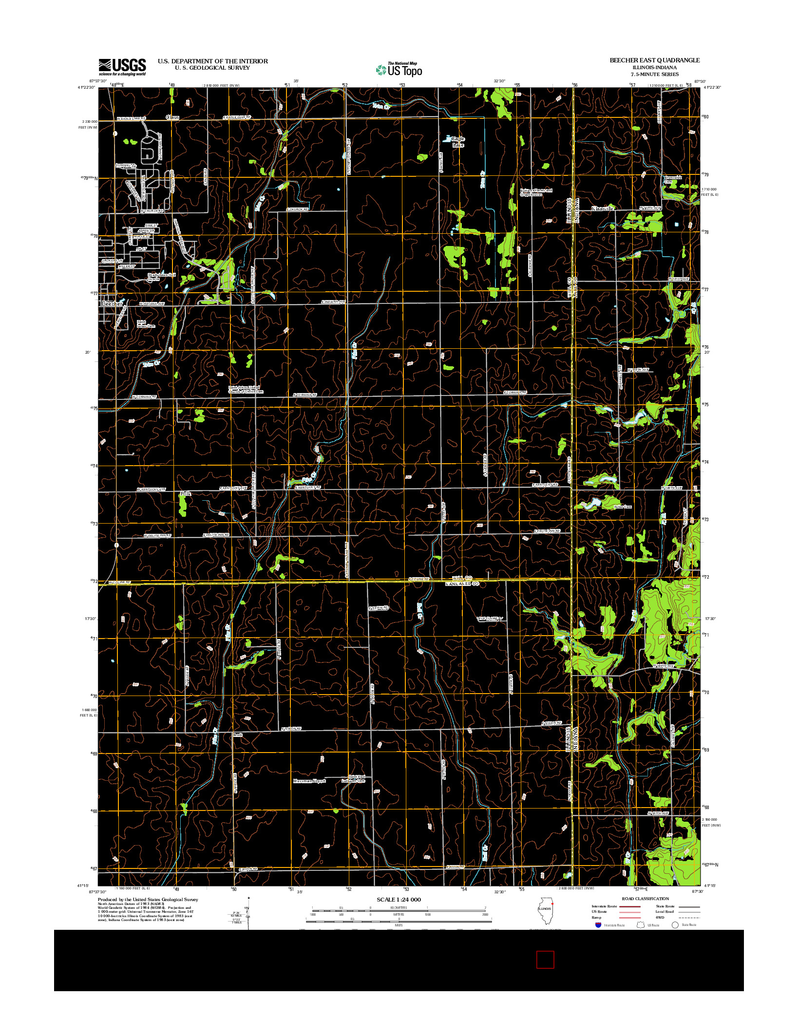 USGS US TOPO 7.5-MINUTE MAP FOR BEECHER EAST, IL-IN 2012