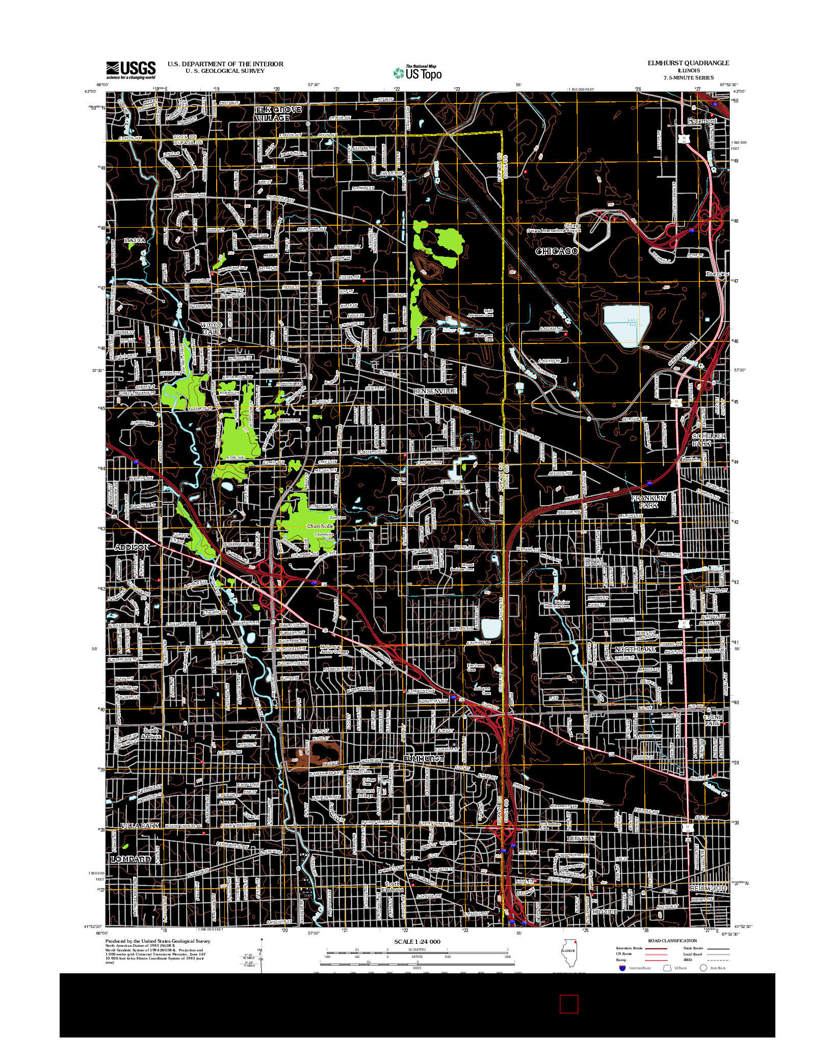 USGS US TOPO 7.5-MINUTE MAP FOR ELMHURST, IL 2012