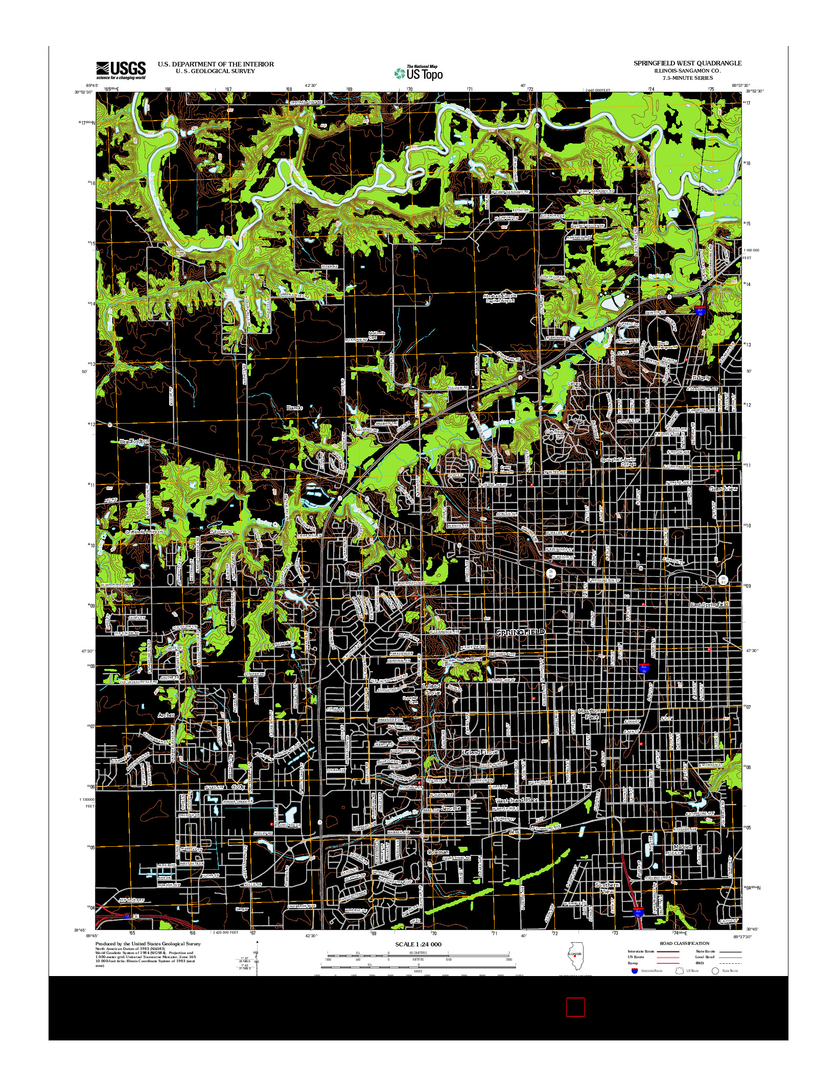 USGS US TOPO 7.5-MINUTE MAP FOR SPRINGFIELD WEST, IL 2012