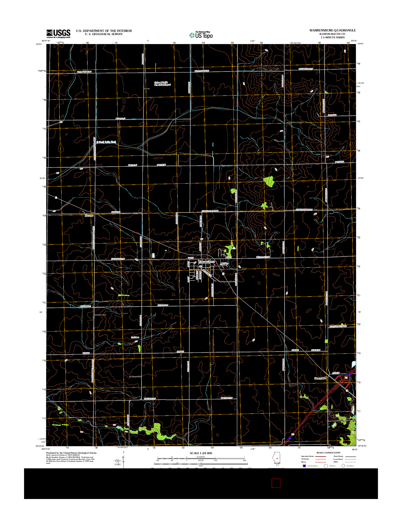 USGS US TOPO 7.5-MINUTE MAP FOR WARRENSBURG, IL 2012