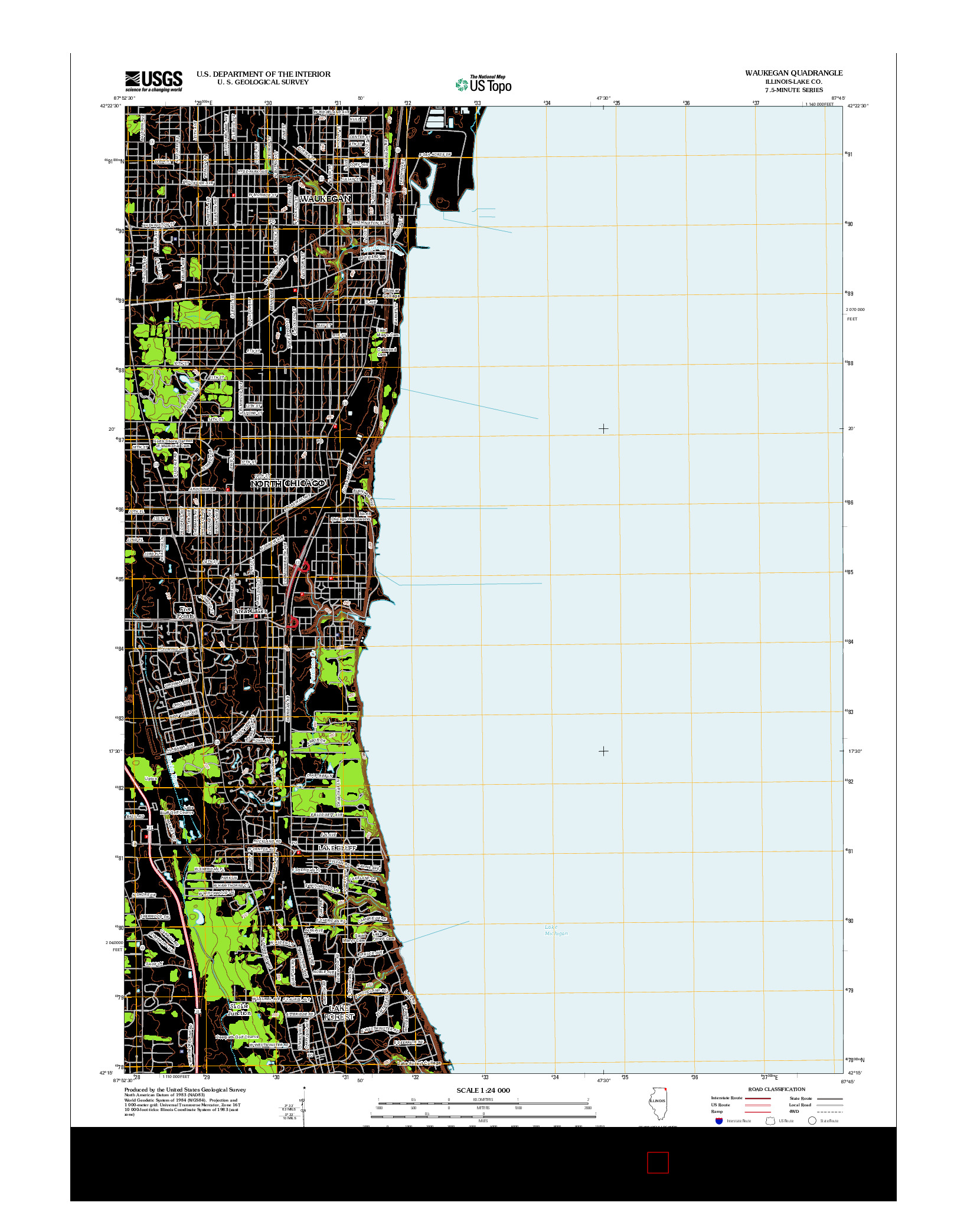 USGS US TOPO 7.5-MINUTE MAP FOR WAUKEGAN, IL 2012