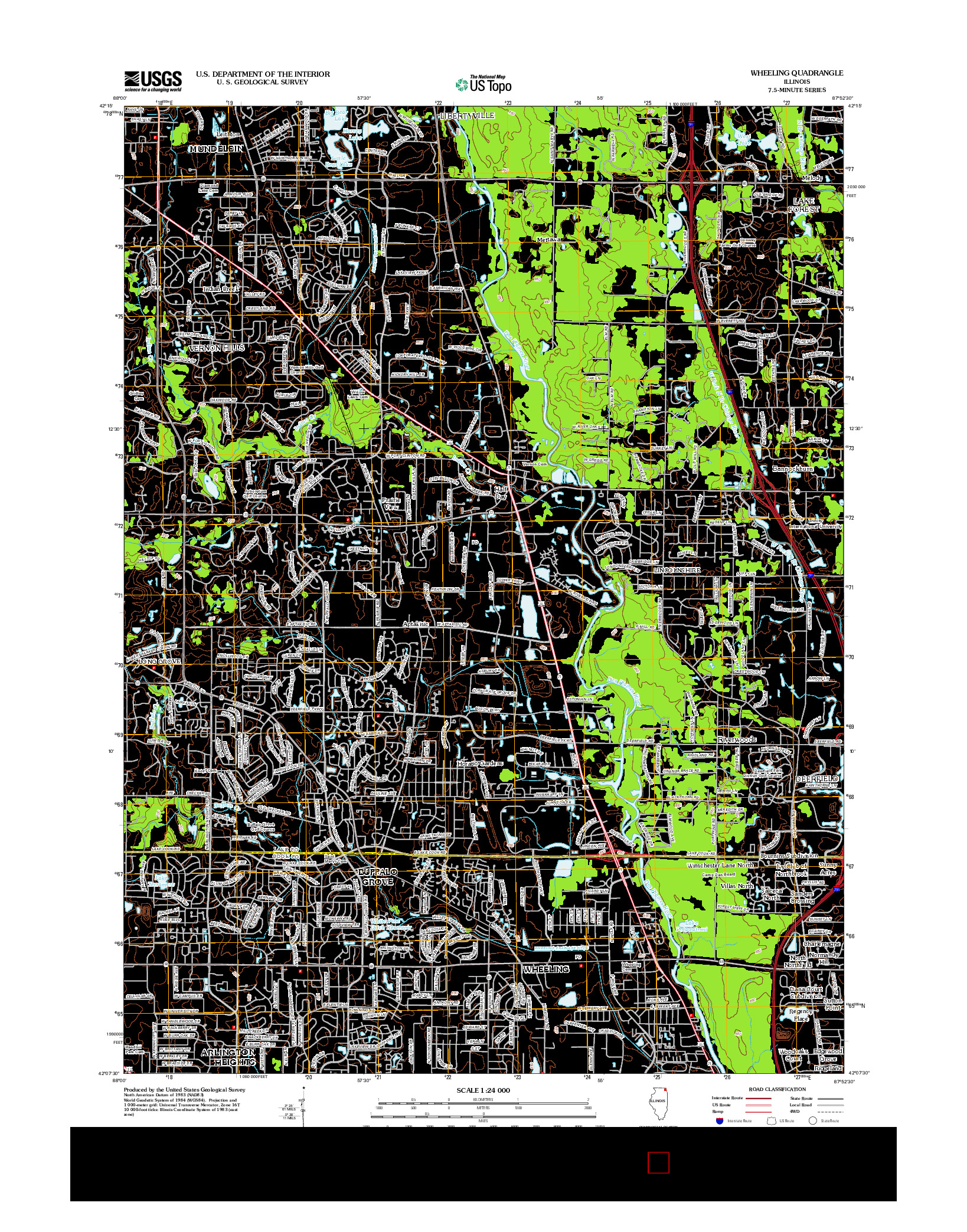 USGS US TOPO 7.5-MINUTE MAP FOR WHEELING, IL 2012