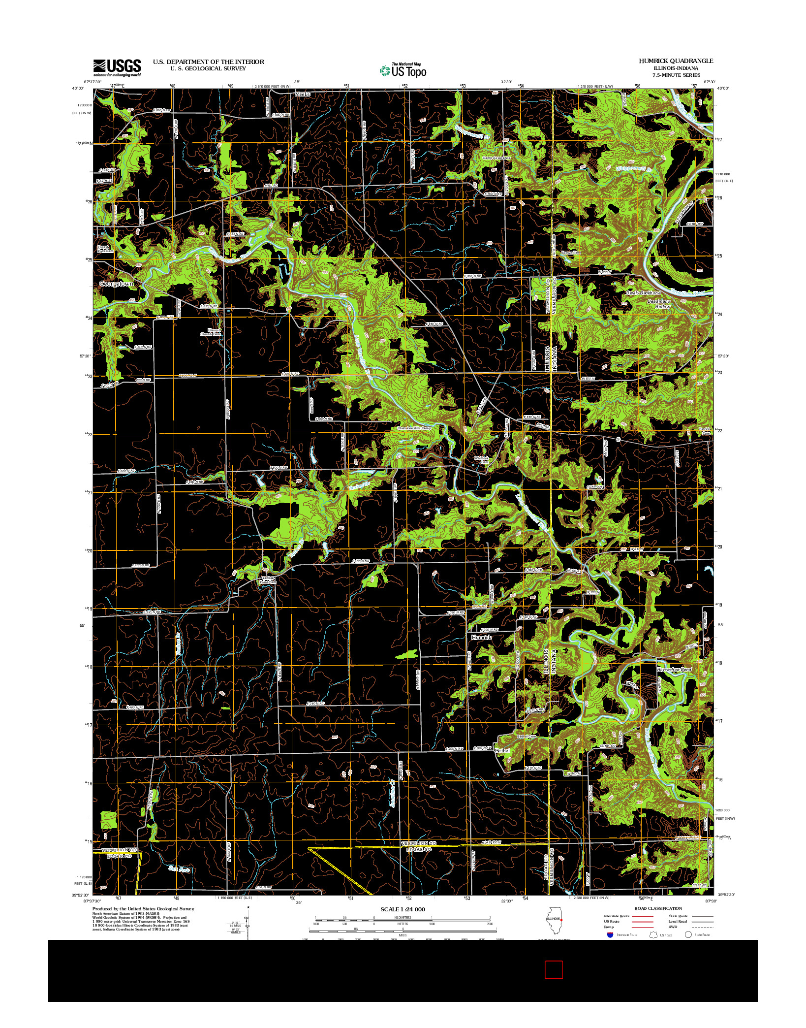 USGS US TOPO 7.5-MINUTE MAP FOR HUMRICK, IL-IN 2012