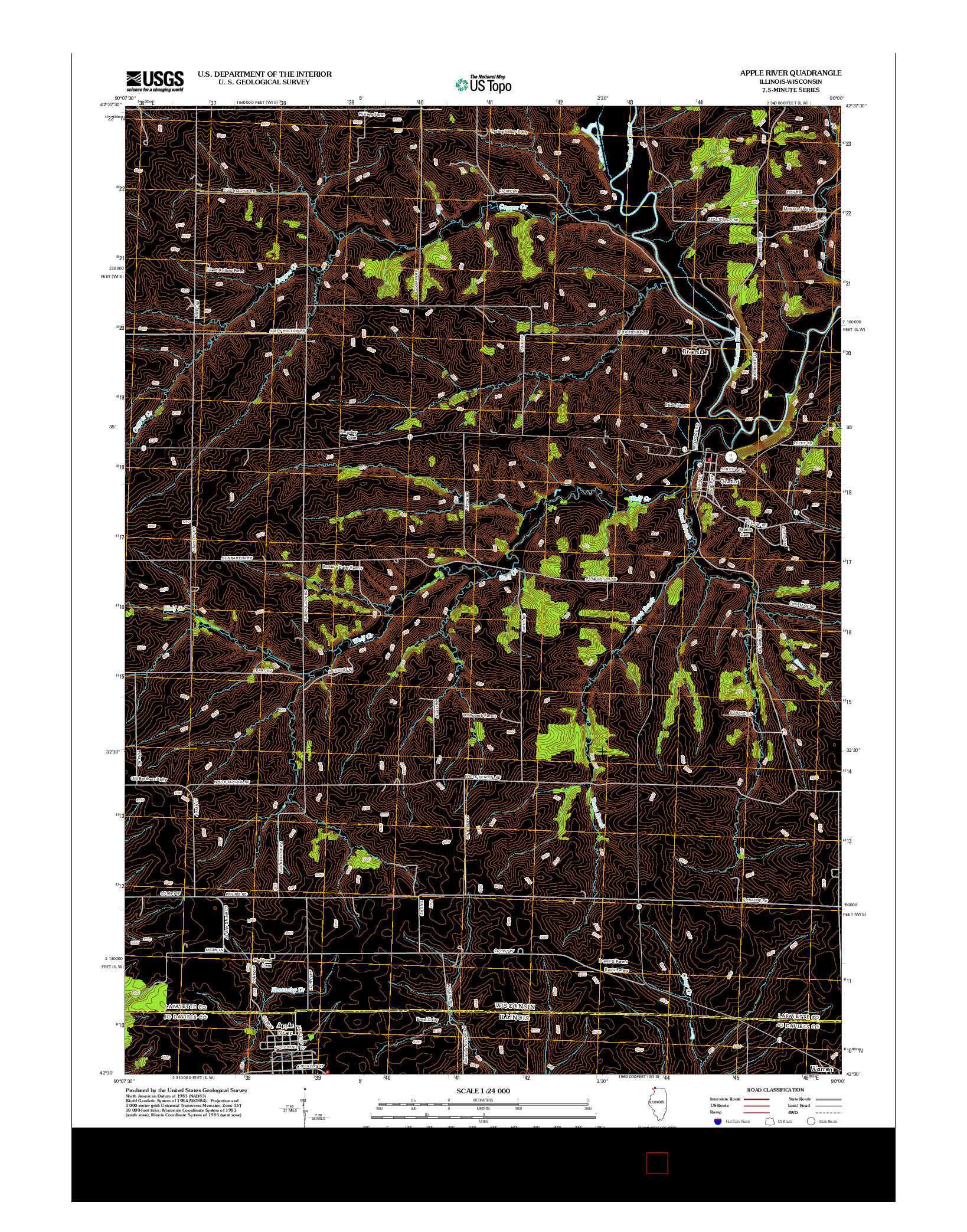 USGS US TOPO 7.5-MINUTE MAP FOR APPLE RIVER, IL-WI 2012