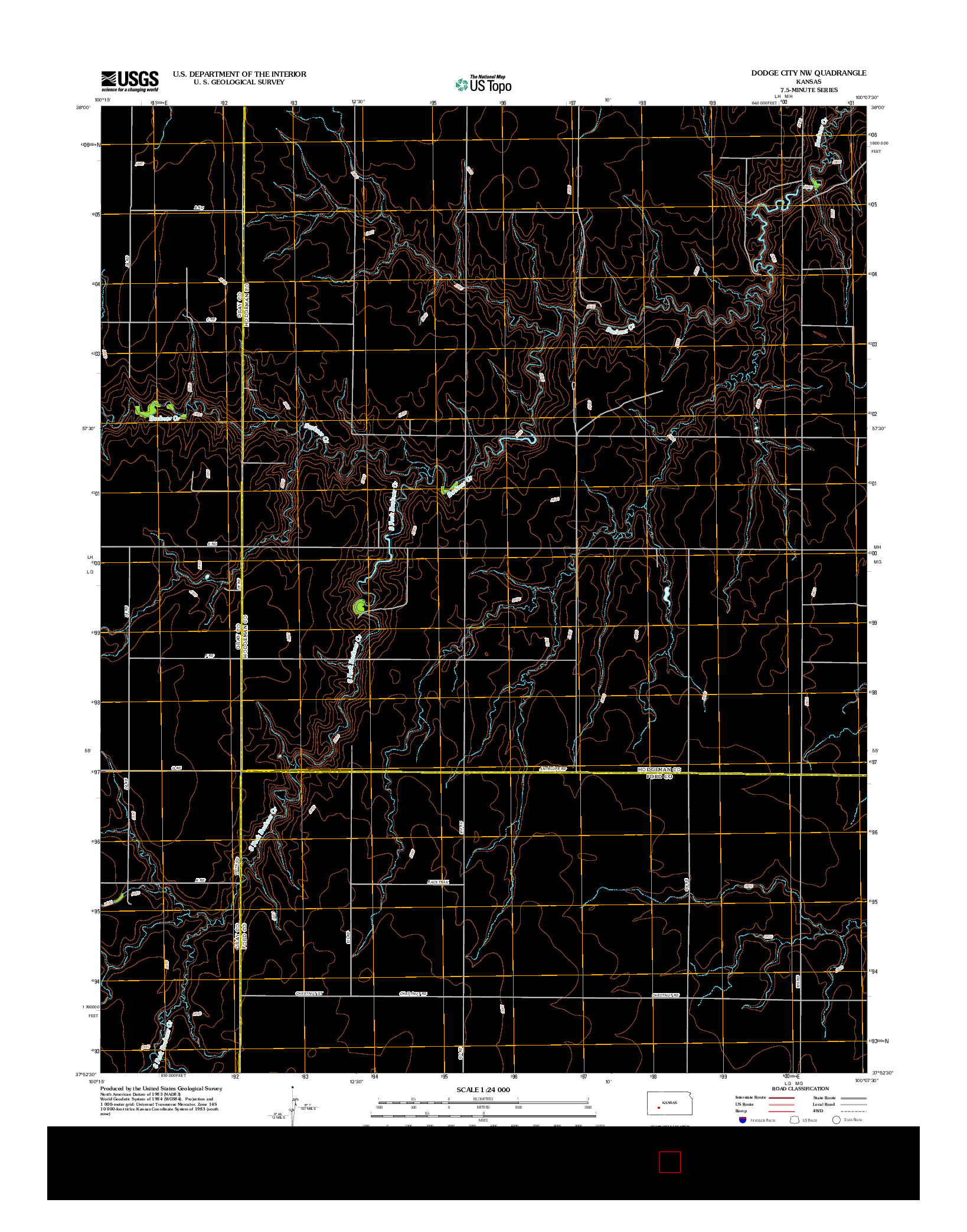 USGS US TOPO 7.5-MINUTE MAP FOR DODGE CITY NW, KS 2012