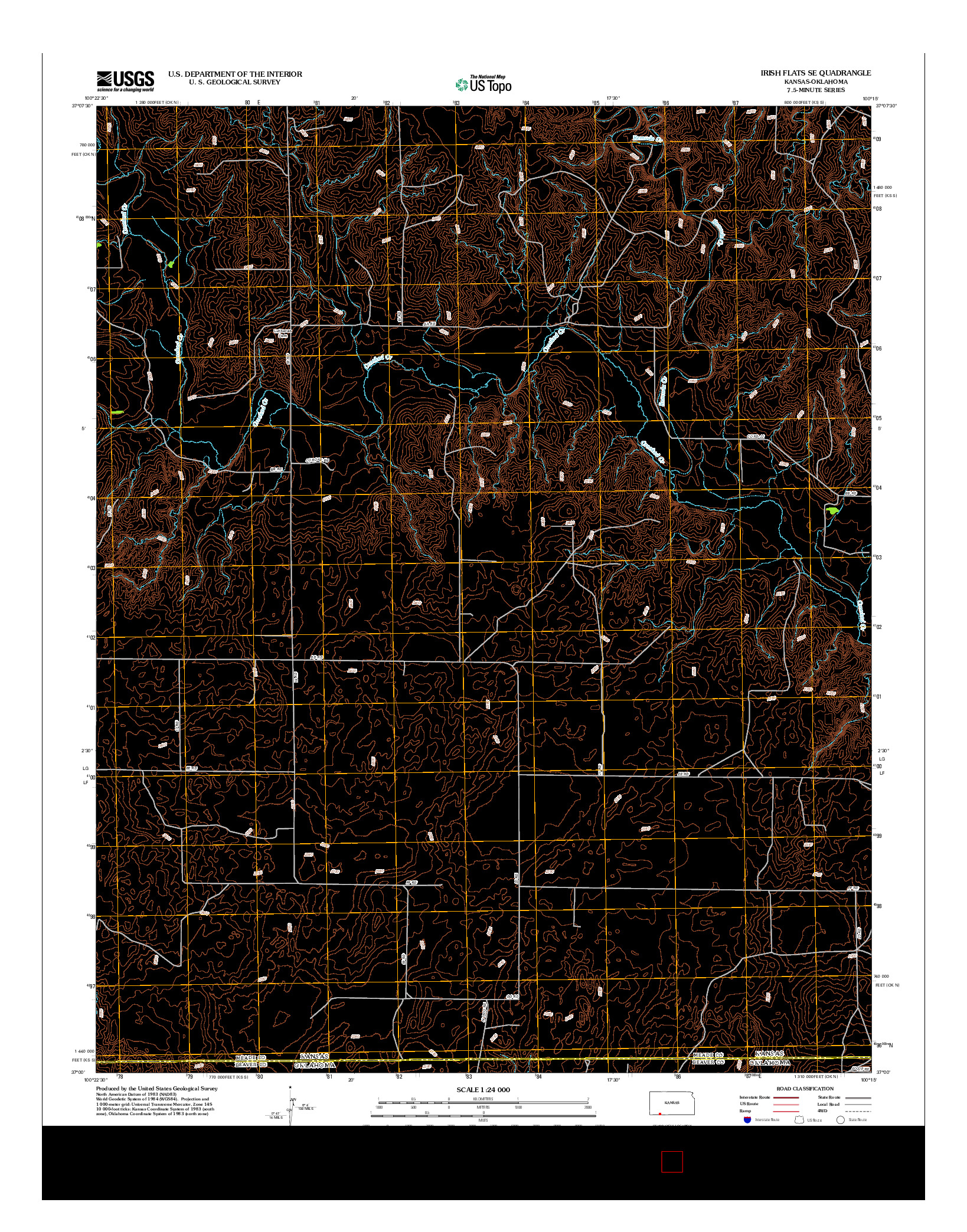 USGS US TOPO 7.5-MINUTE MAP FOR IRISH FLATS SE, KS-OK 2012