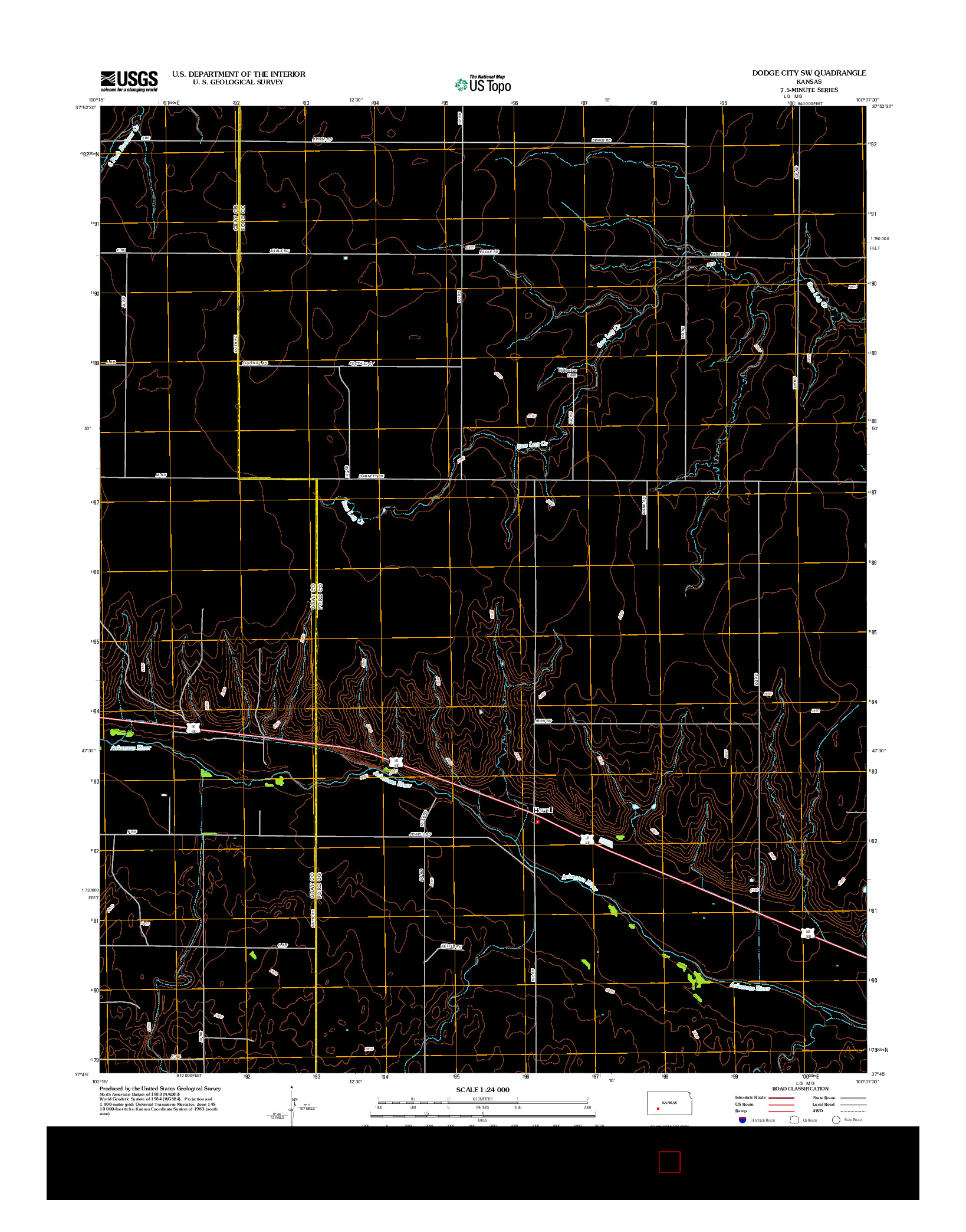 USGS US TOPO 7.5-MINUTE MAP FOR DODGE CITY SW, KS 2012