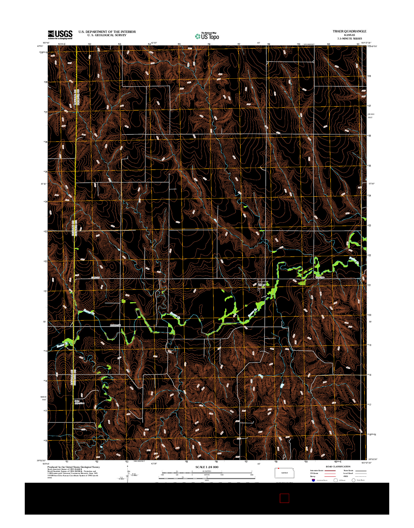 USGS US TOPO 7.5-MINUTE MAP FOR TRAER, KS 2012