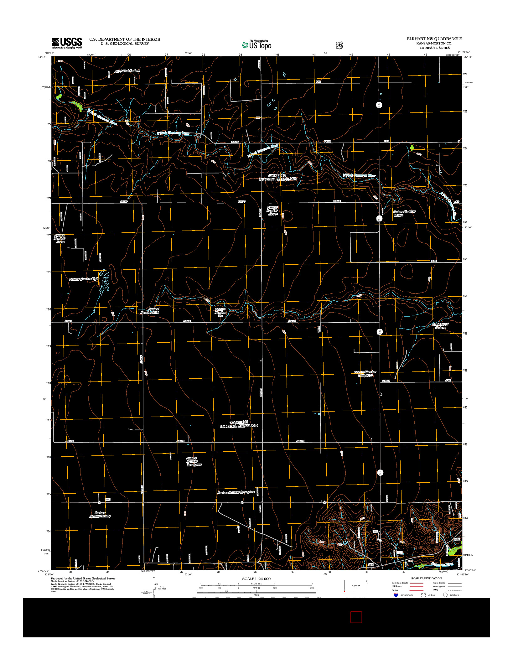 USGS US TOPO 7.5-MINUTE MAP FOR ELKHART NW, KS 2012