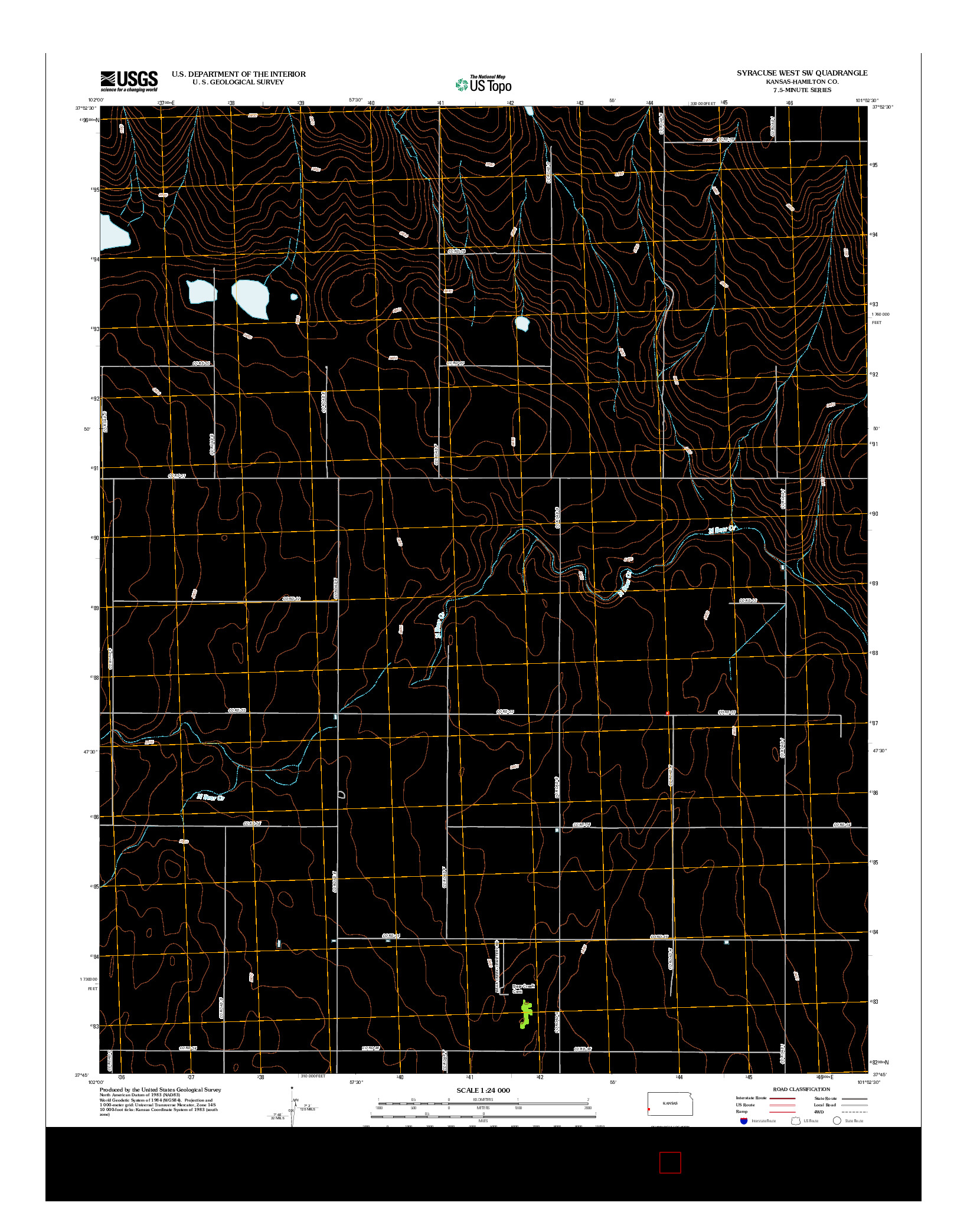 USGS US TOPO 7.5-MINUTE MAP FOR SYRACUSE WEST SW, KS 2012