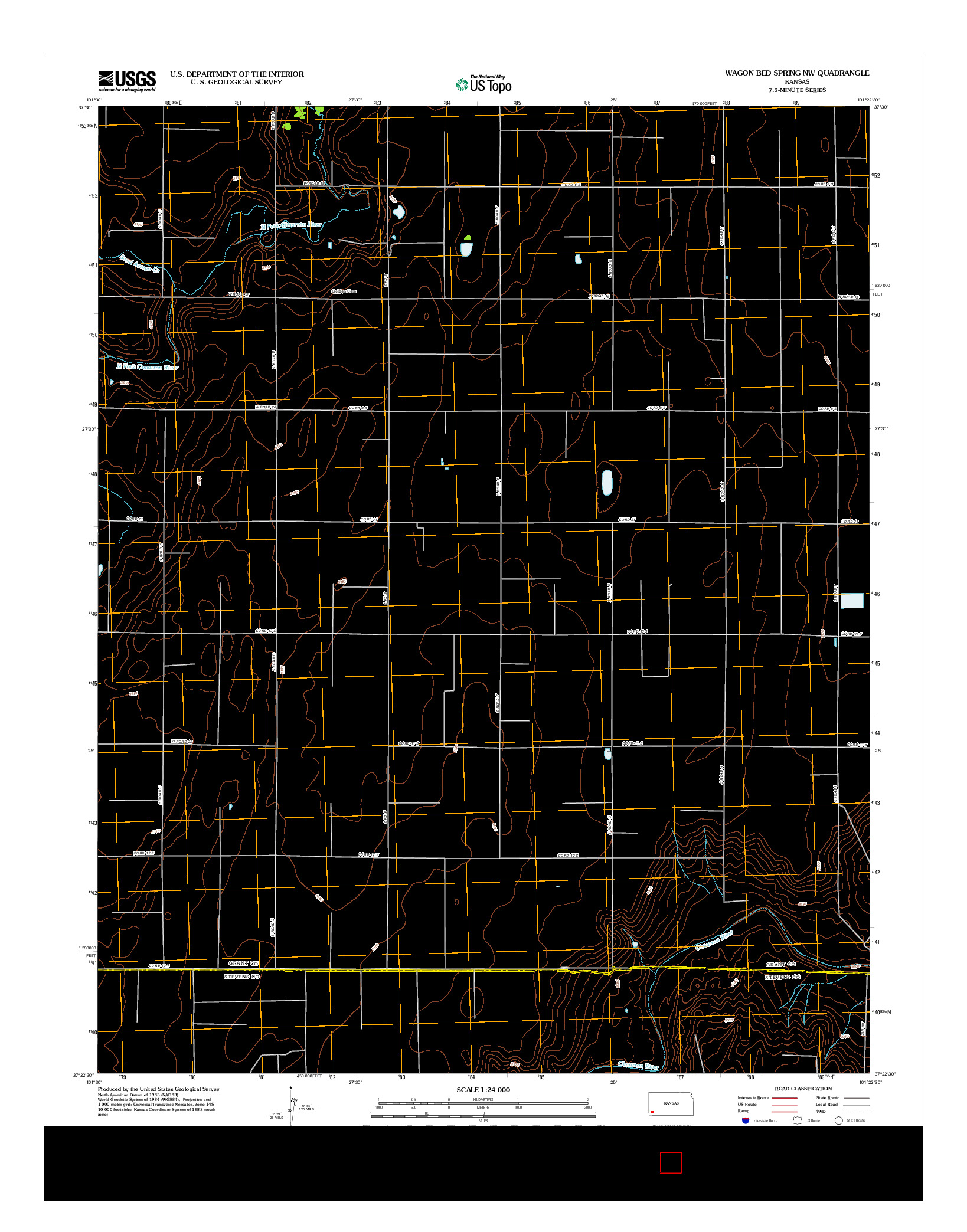 USGS US TOPO 7.5-MINUTE MAP FOR WAGON BED SPRING NW, KS 2012