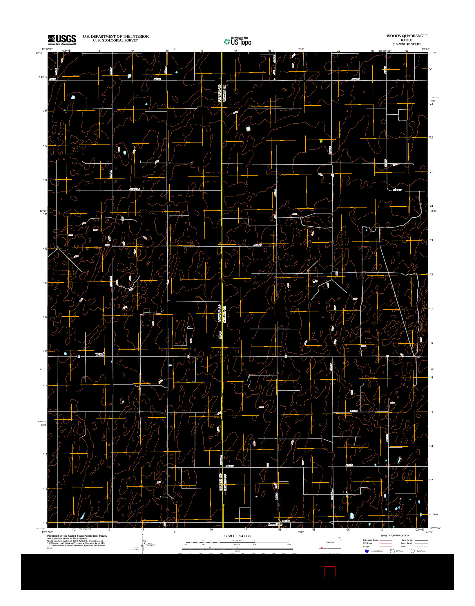 USGS US TOPO 7.5-MINUTE MAP FOR WOODS, KS 2012